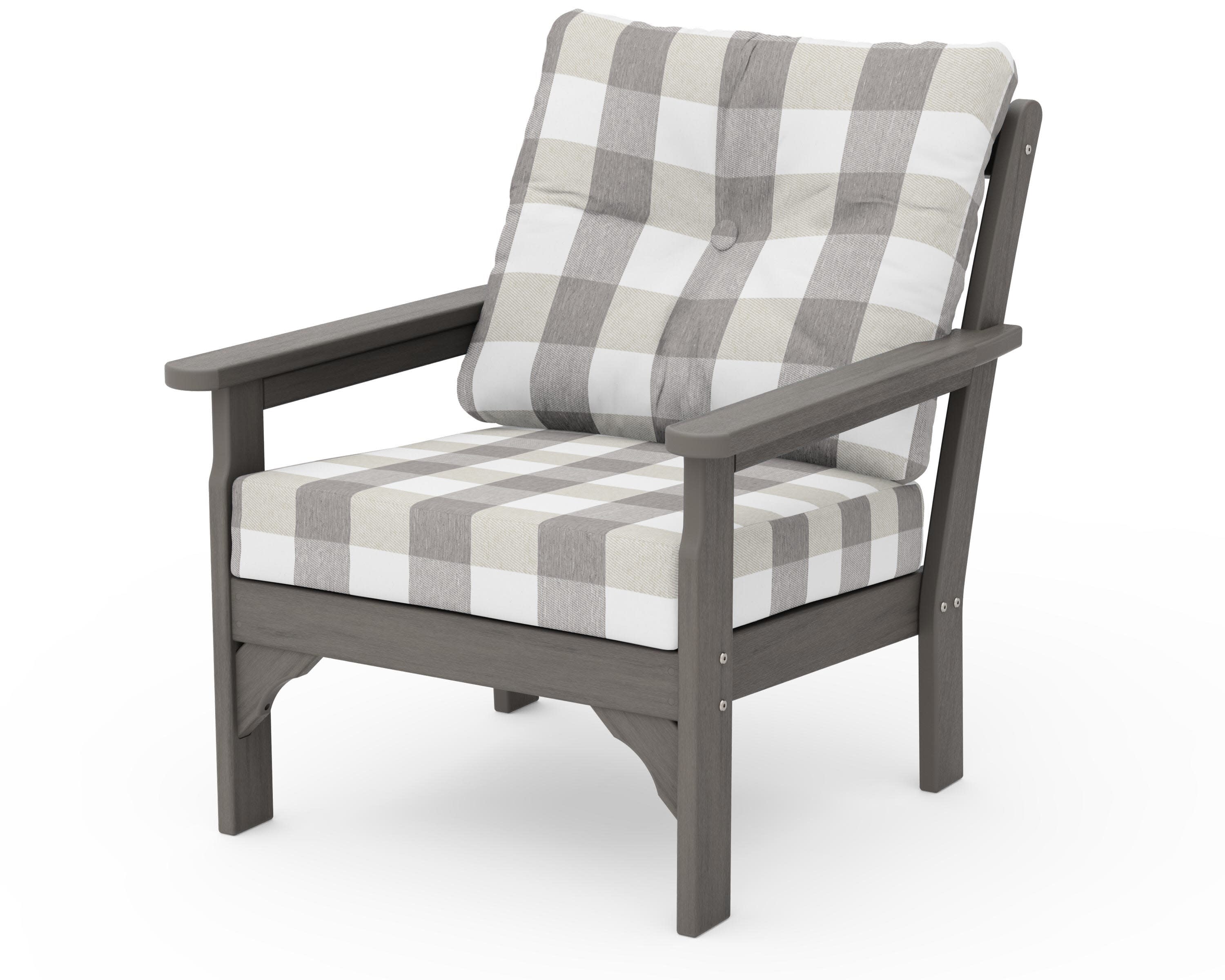 Vineyard Deep Seating Chair in Driftwood / Buffalo Plaid Grey Mist