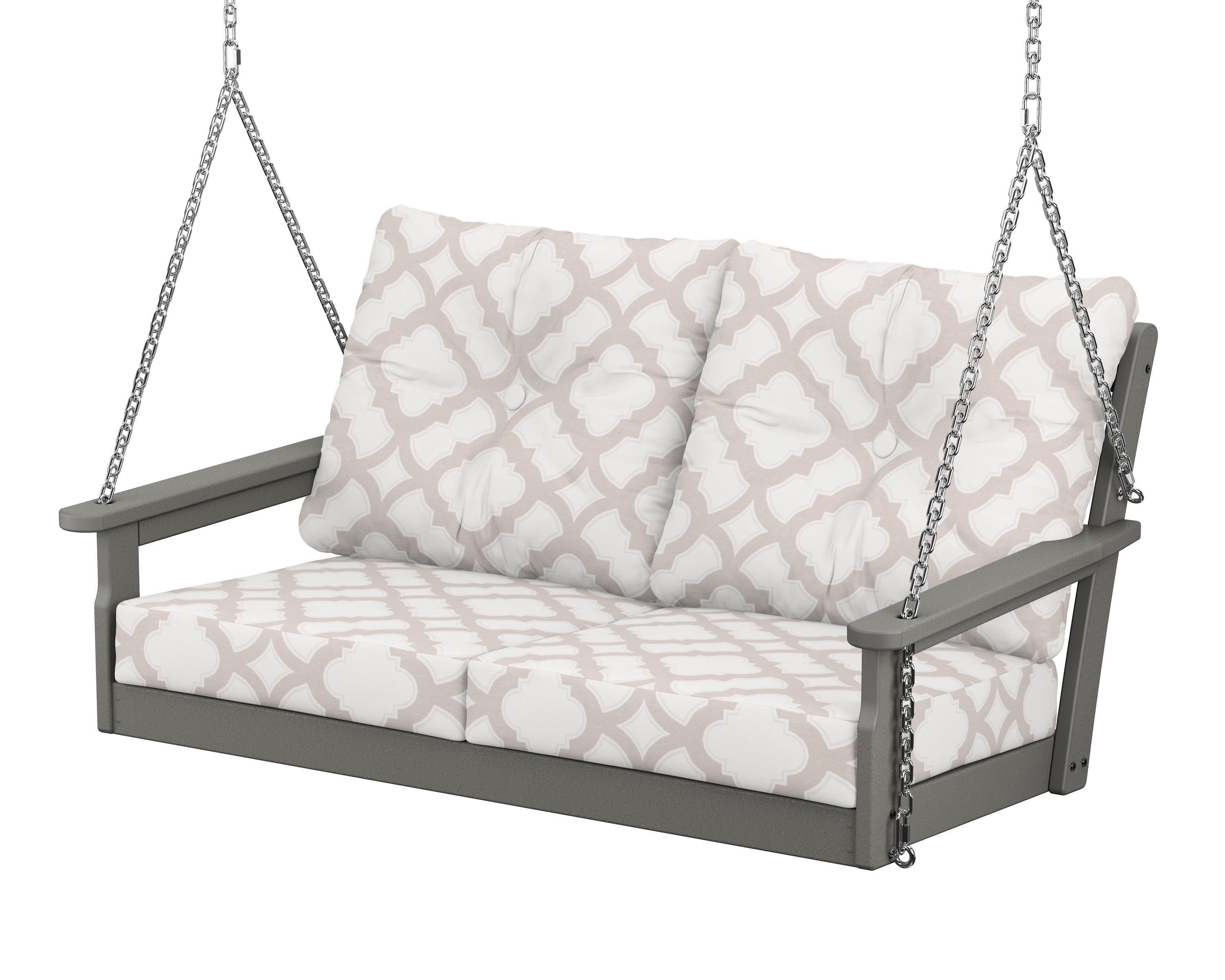 Vineyard Deep Seating Swing in Slate Grey / Trellis Dune Burlap
