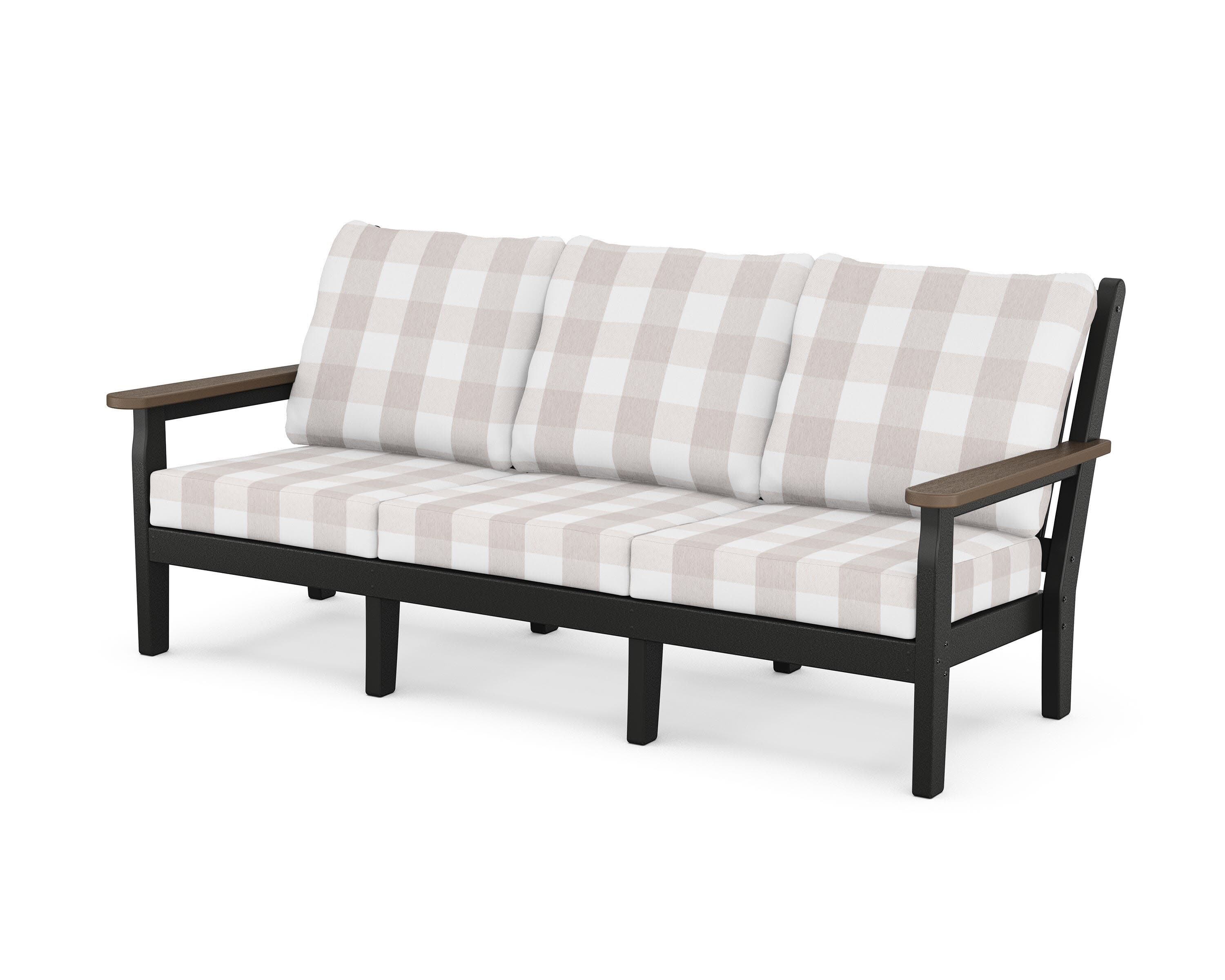 Chippendale Deep Seating Sofa in Black / Kona / Buffalo Plaid Dune Burlap
