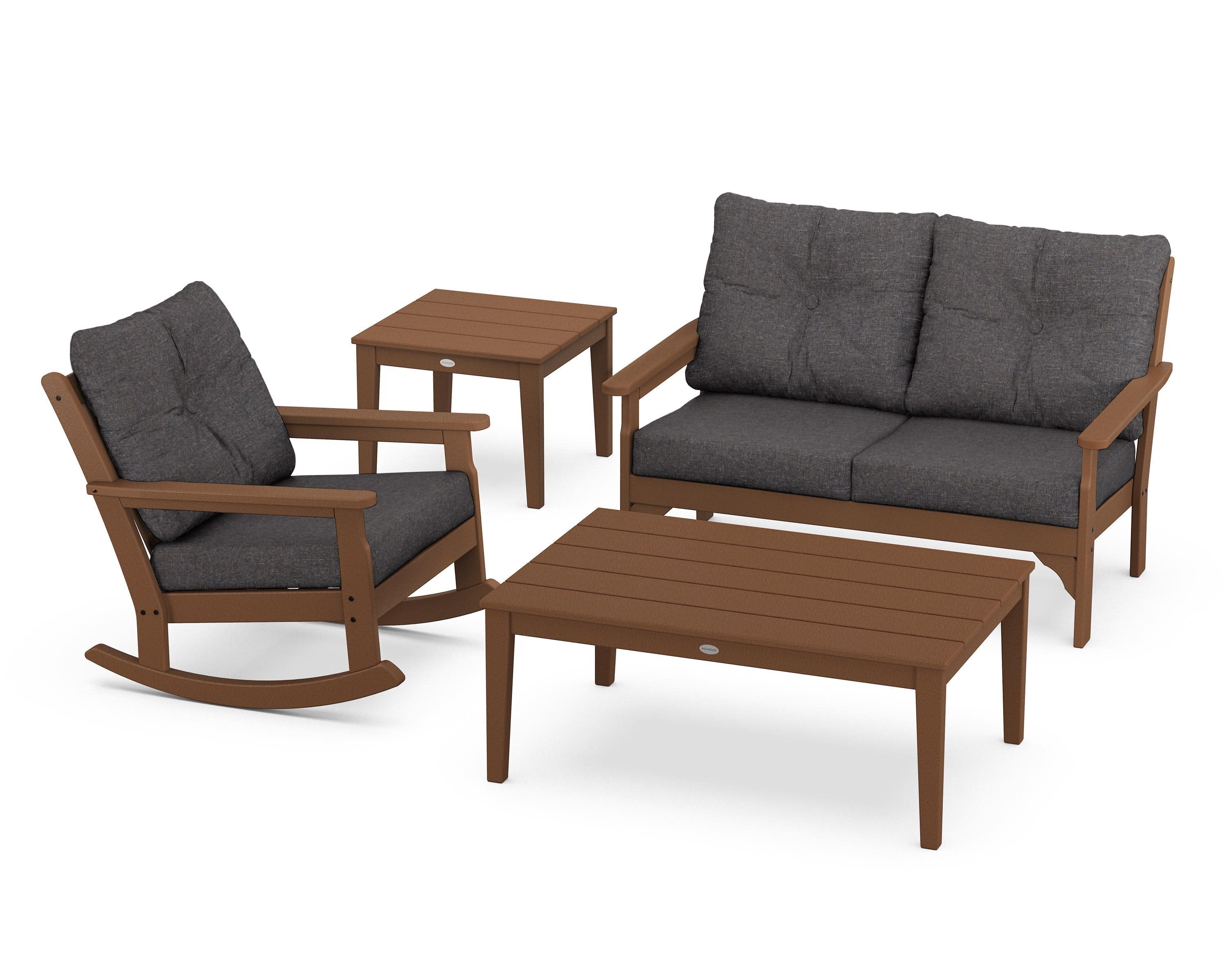 Vineyard 4-Piece Deep Seating Rocker Set in Teak / Ash Charcoal