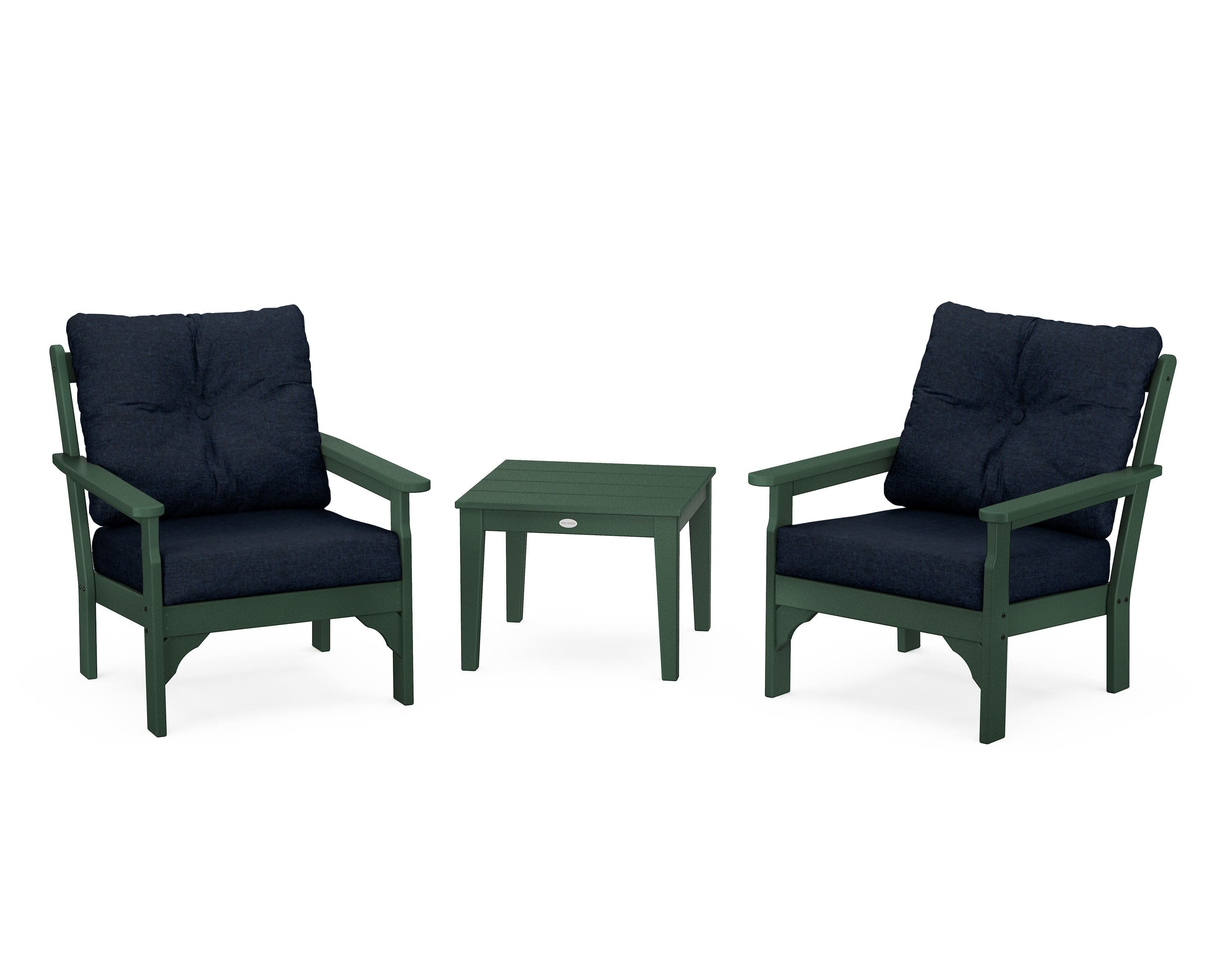 Vineyard 3-Piece Deep Seating Set in Green / Marine Indigo