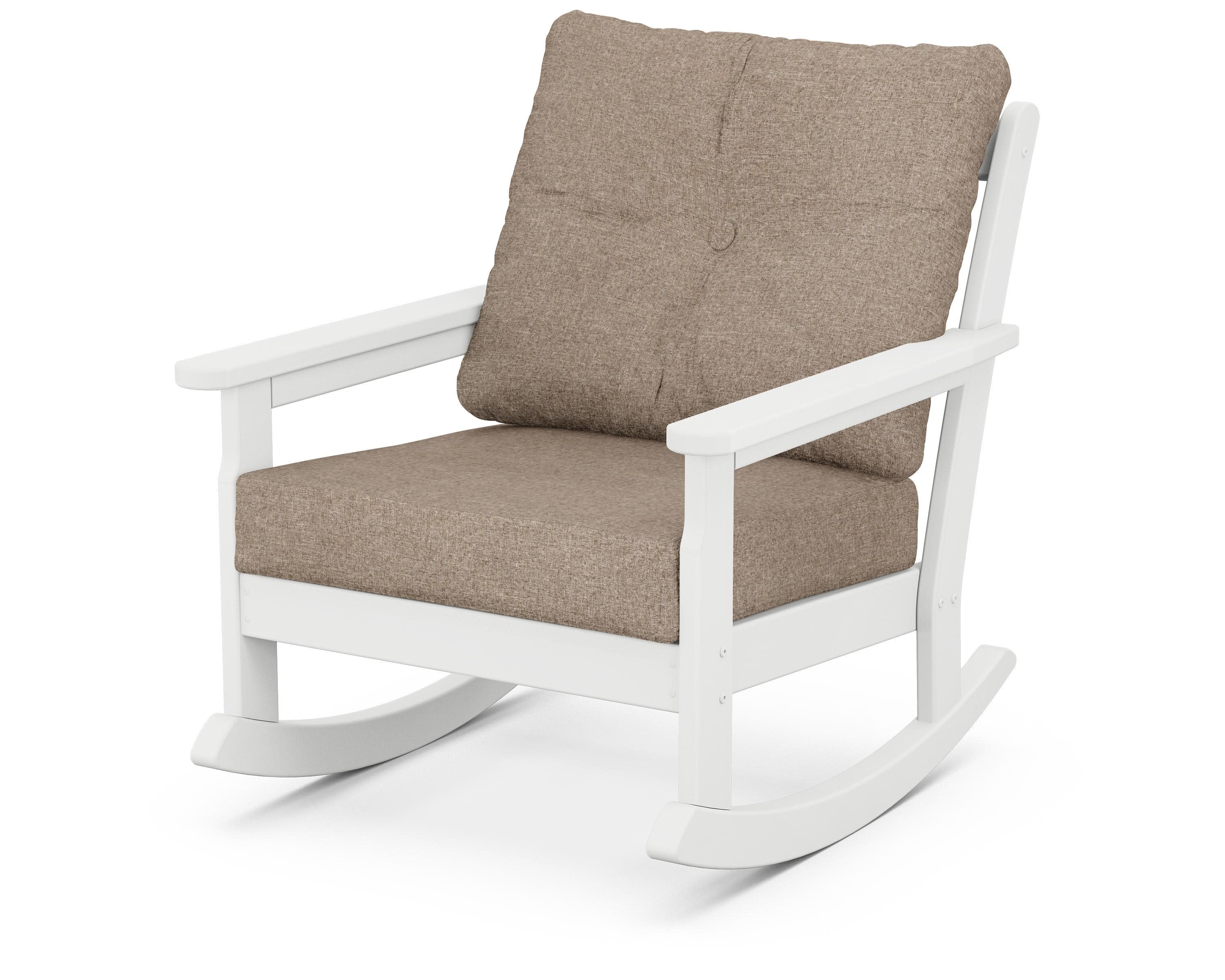 Vineyard Deep Seating Rocking Chair in White / Spiced Burlap