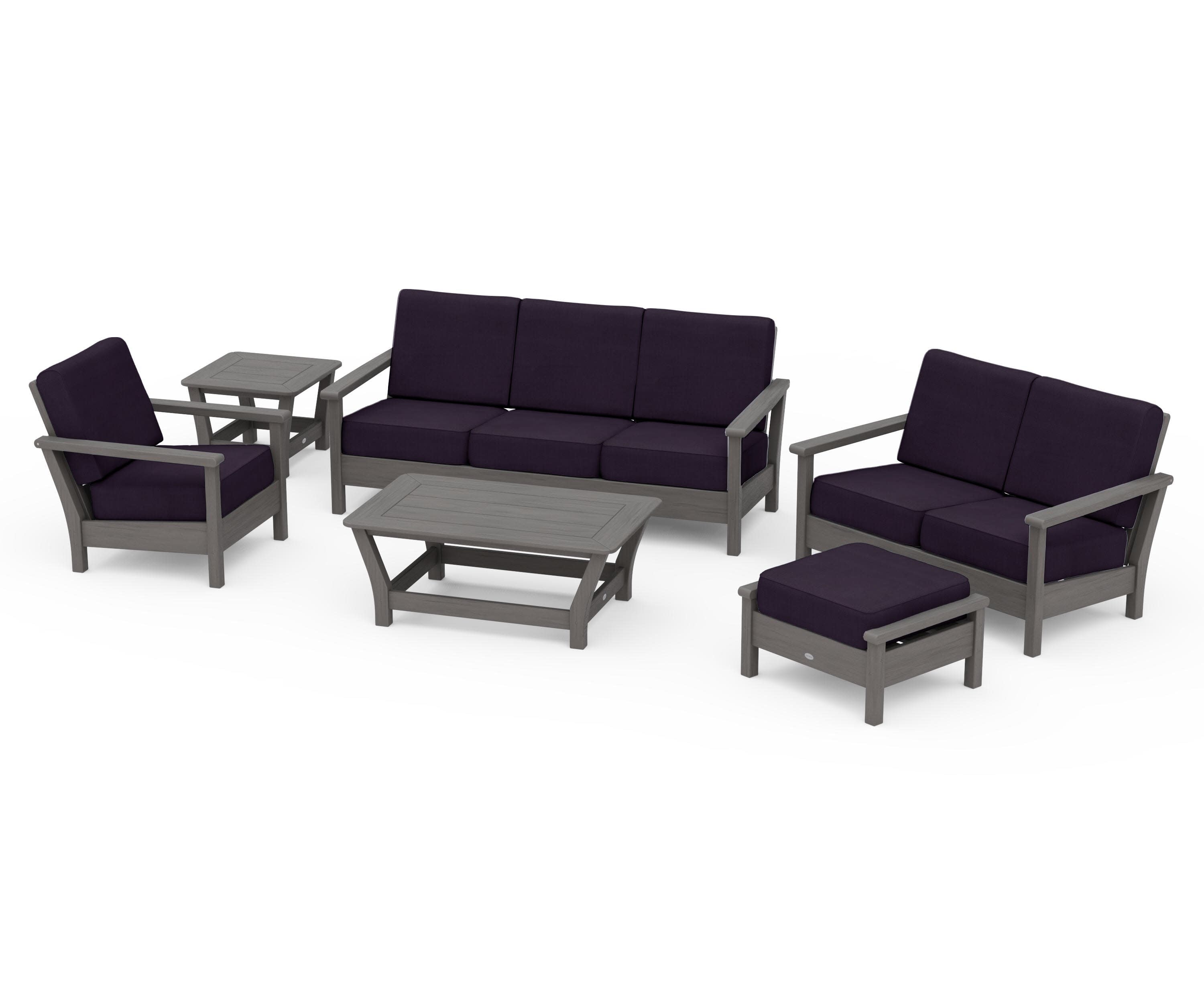 Harbour 6-Piece Outdoor Living Set in Driftwood / Navy Linen