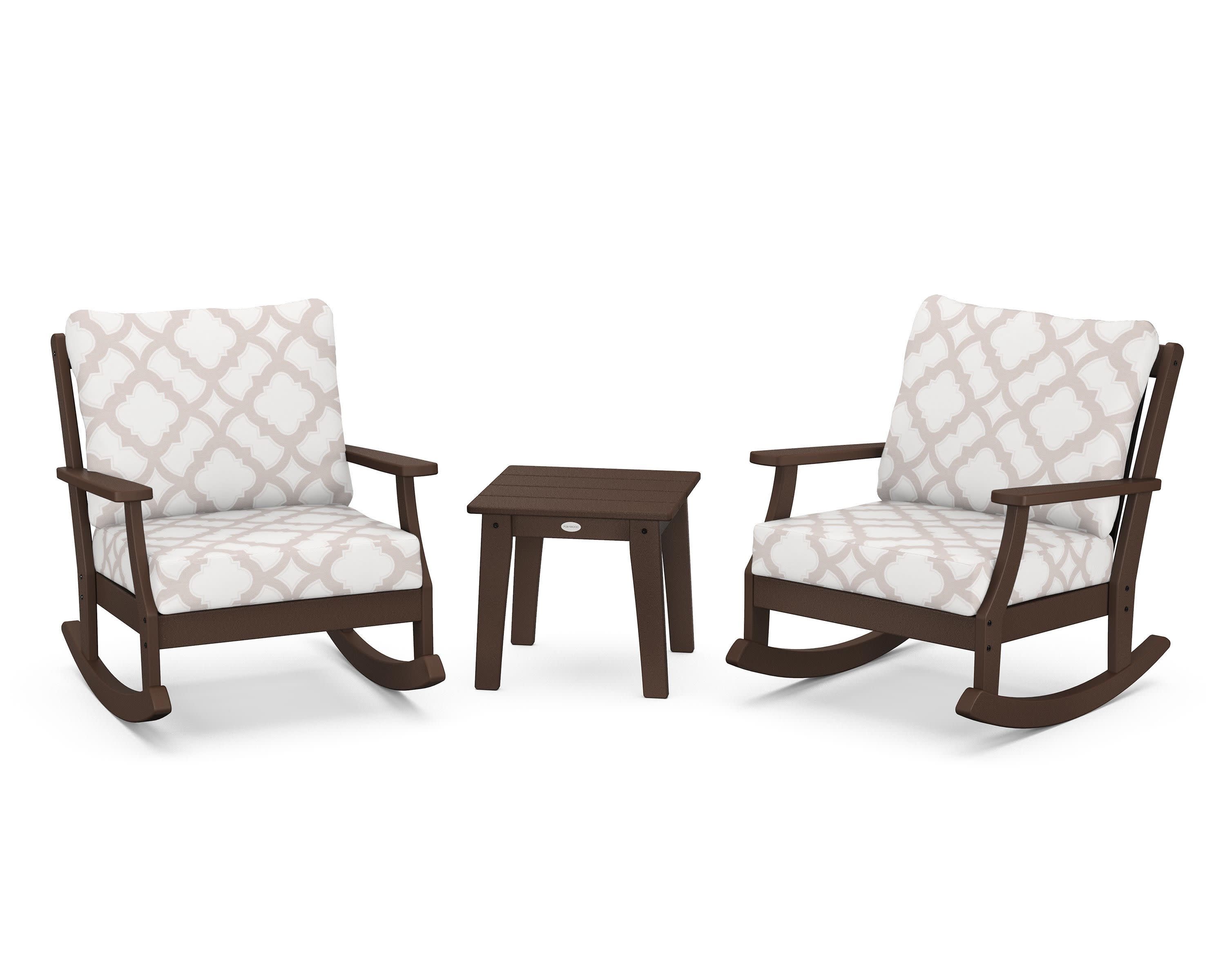 Braxton 3-Piece Deep Seating Rocker Set in Mahogany / Trellis Dune Burlap