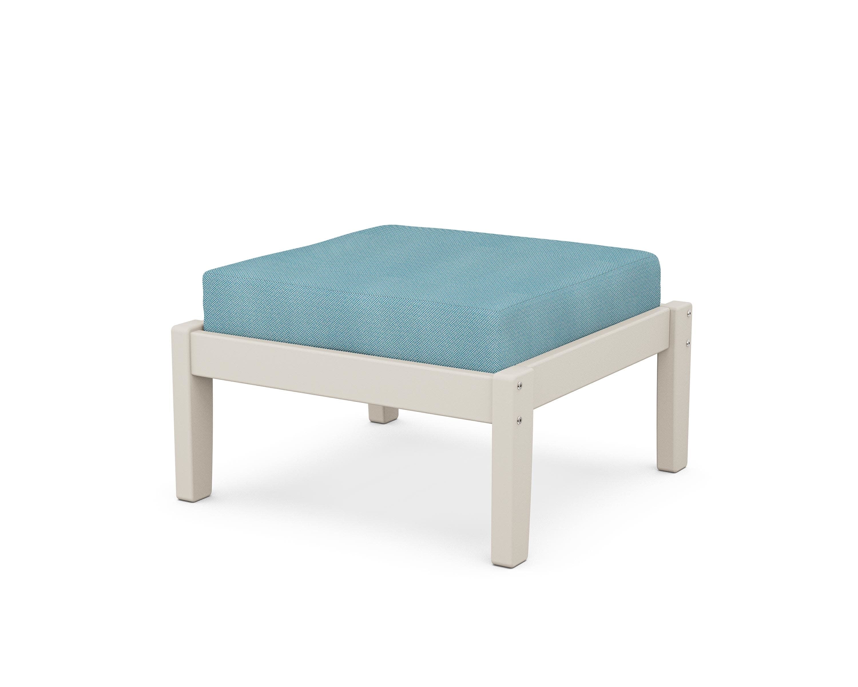 Deep Seating Ottoman in Sand / Lattice Sky Blue