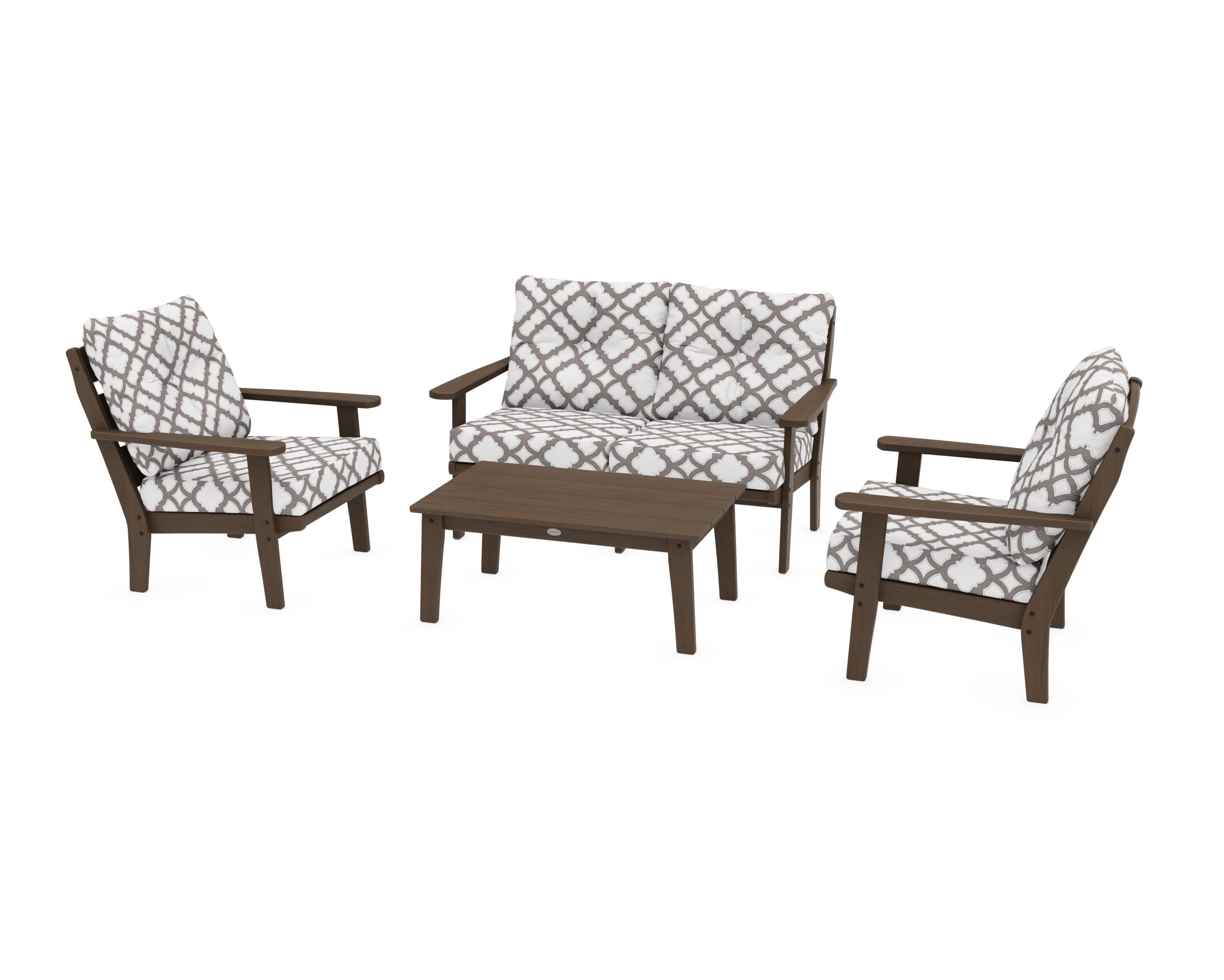 Lakeside 4-Piece Deep Seating Set in Kona / Trellis Grey Mist
