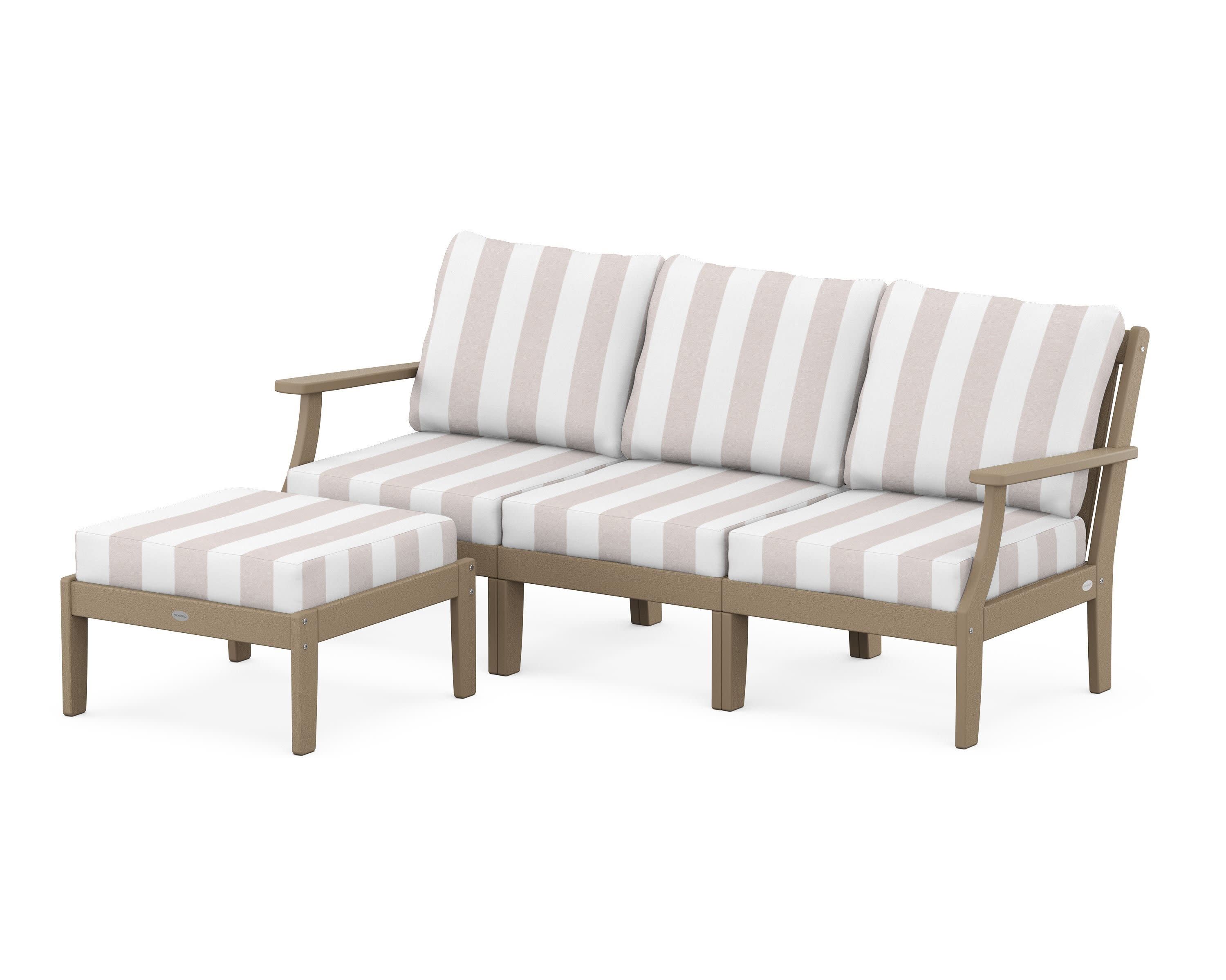 Braxton Modular 4-Piece Deep Seating Set with Ottoman in Vintage Sahara / Cabana Stripe Dune Burlap
