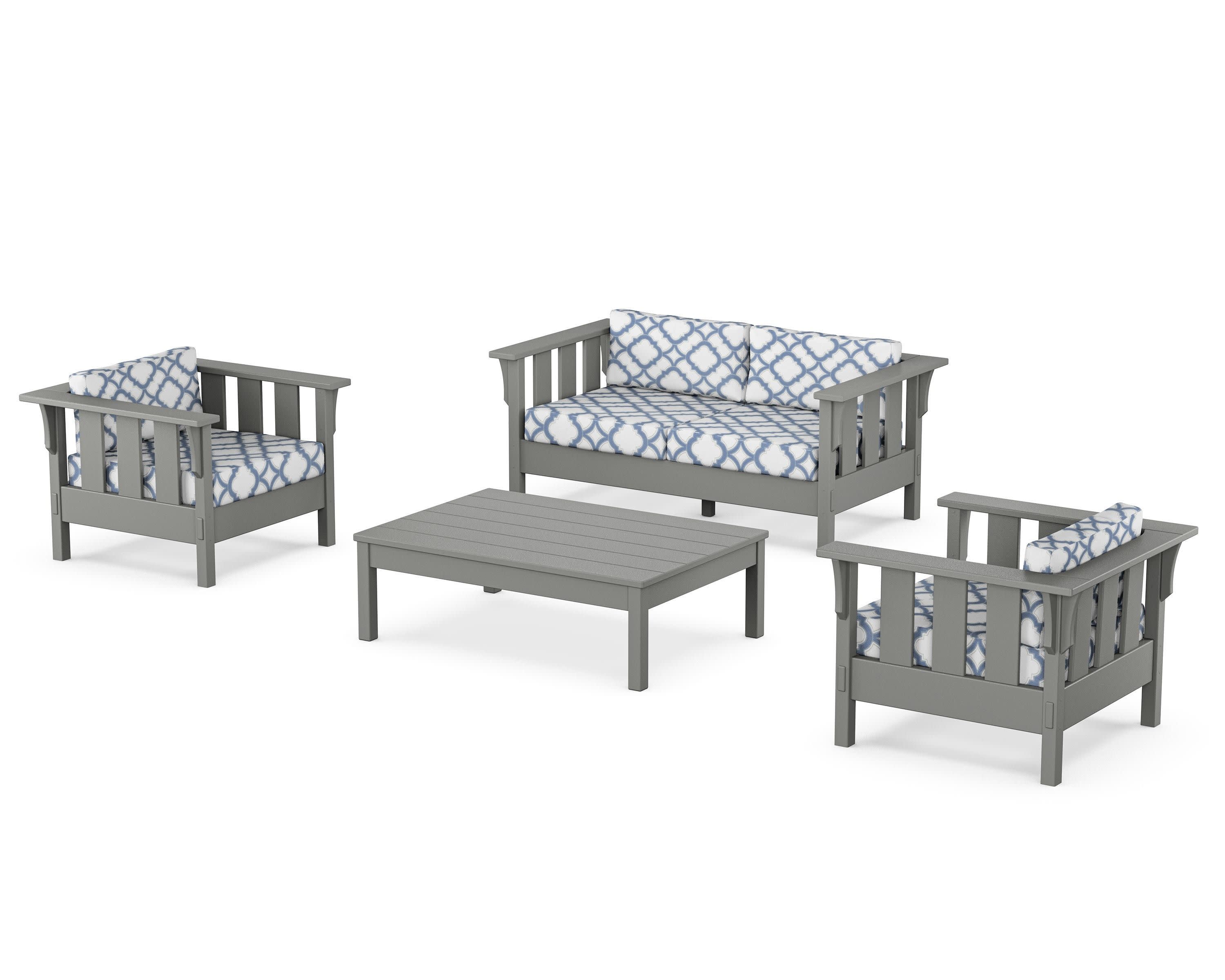 Acadia 4-Piece Deep Seating Set with Loveseat in Slate Grey / Trellis Sky Blue