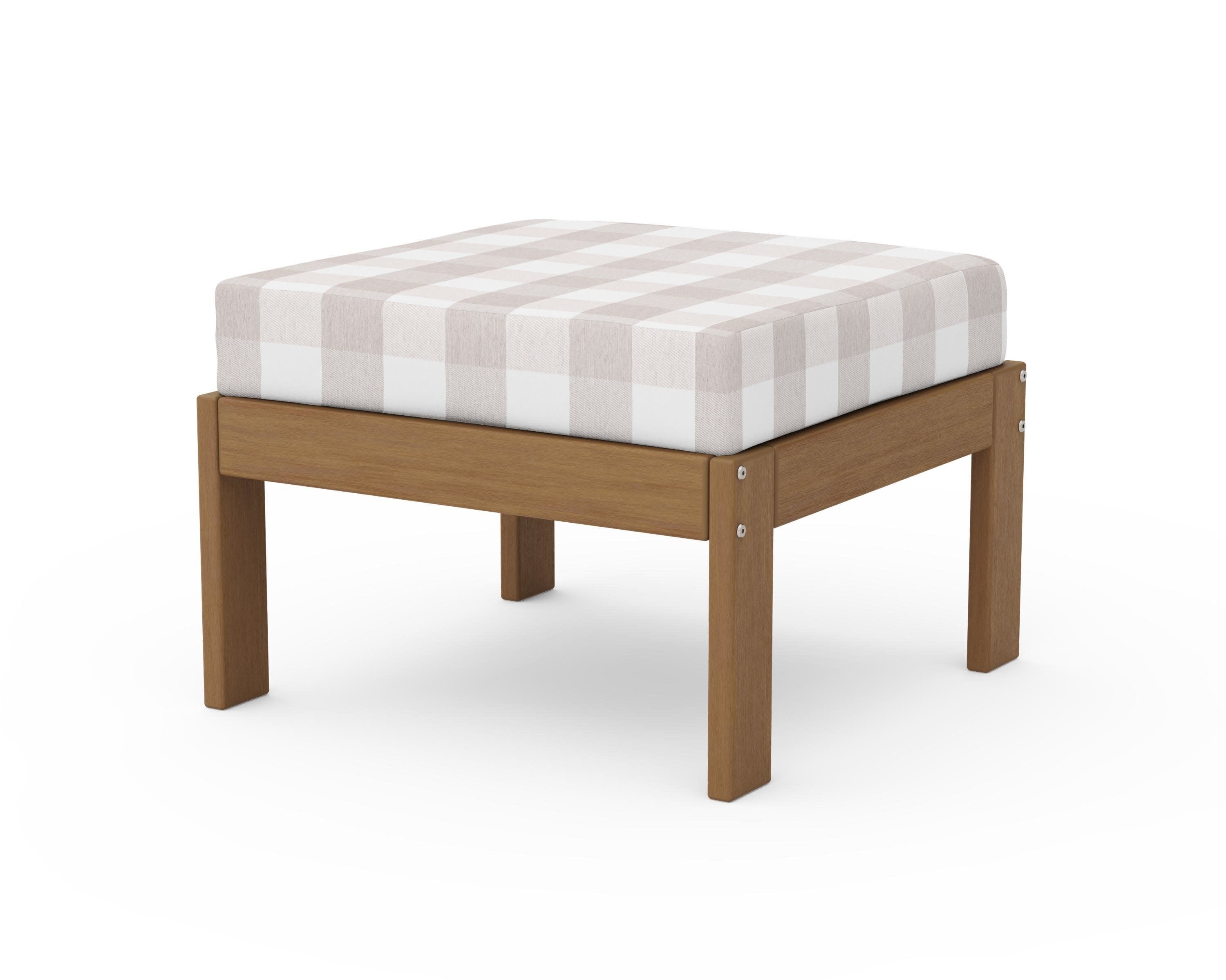 Vineyard Modular Ottoman in Natural / Buffalo Plaid Dune Burlap