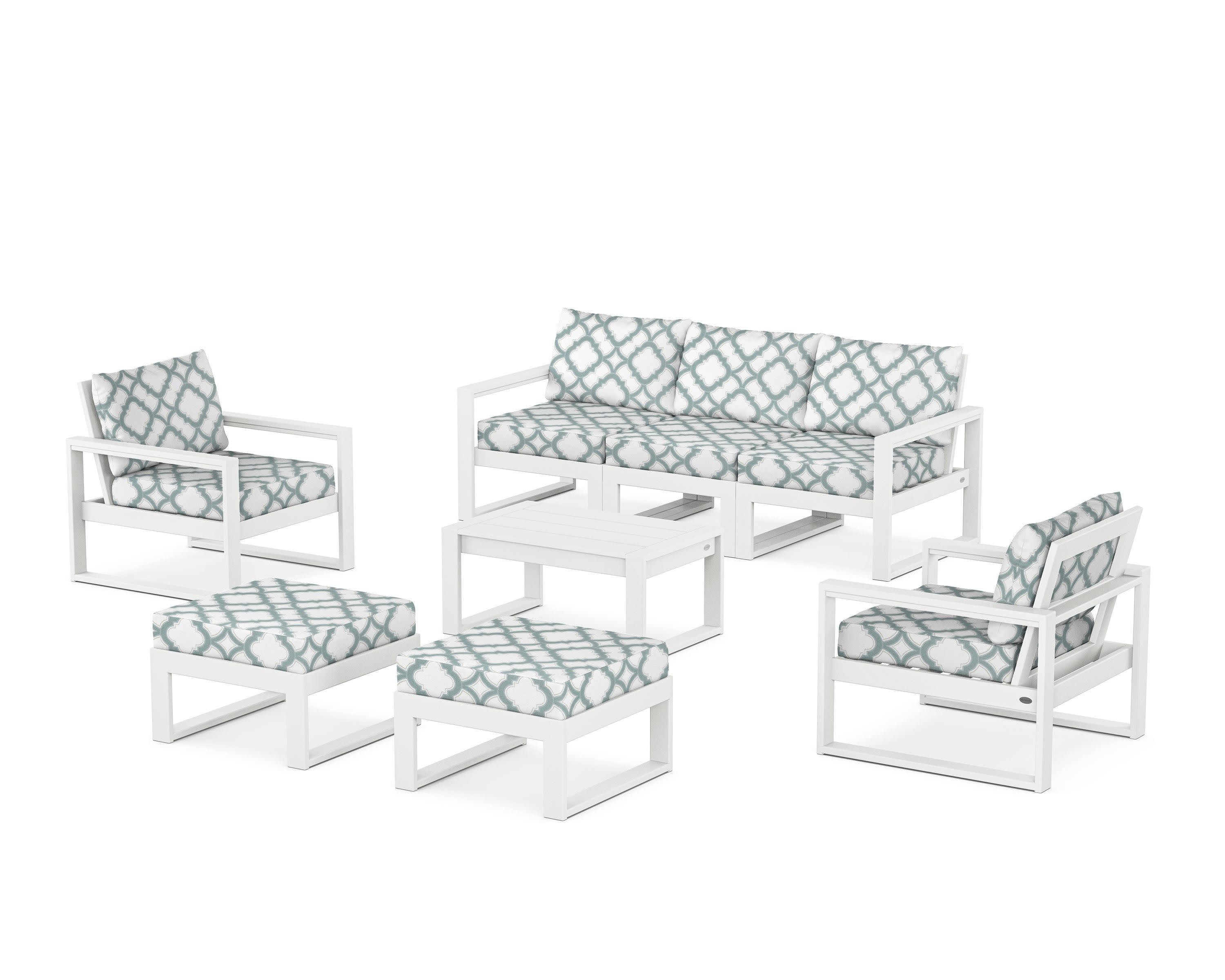 EDGE Sectional 8-Piece Lounge Sofa Set in White / Trellis Glacier Spa
