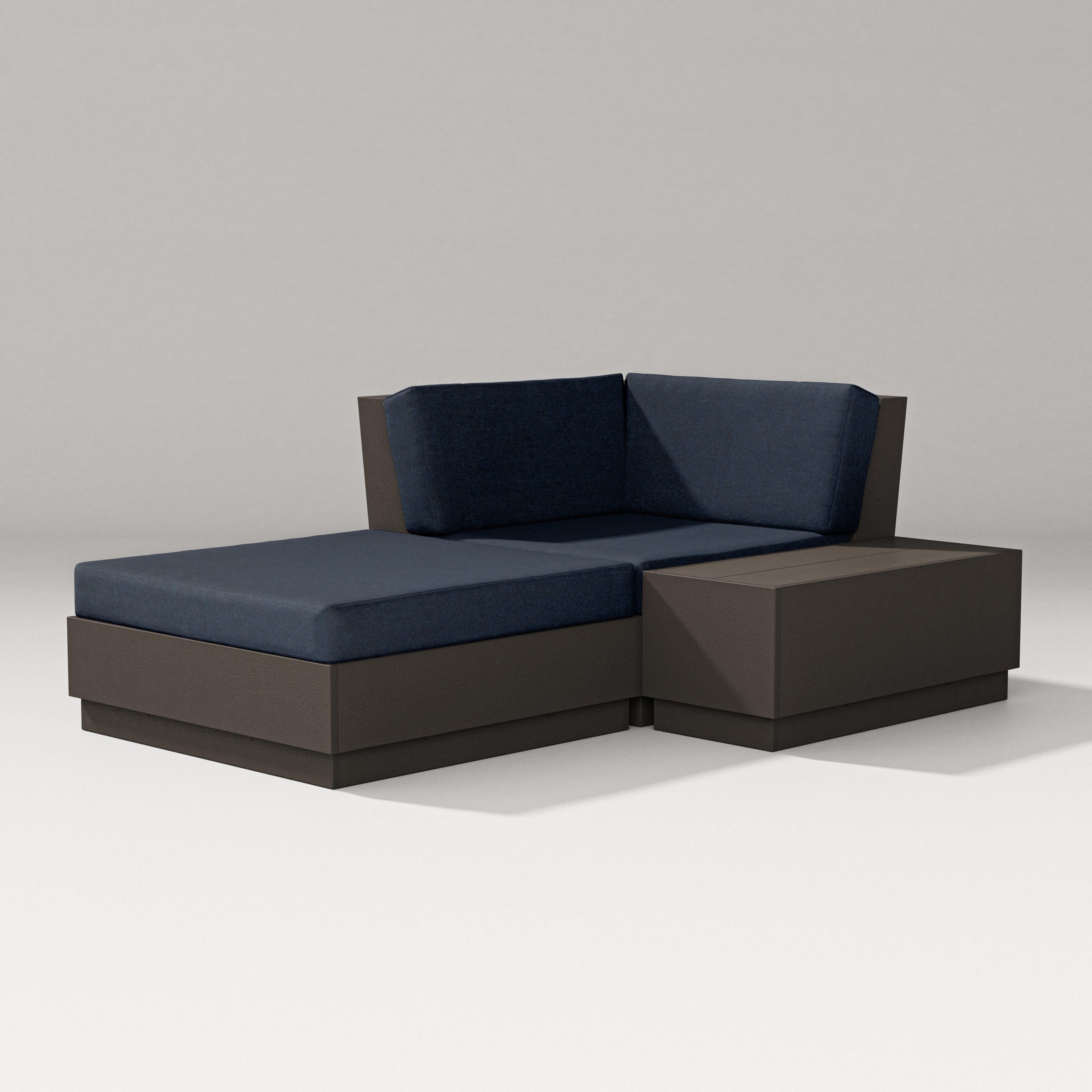 Elevate Corner Chaise in Vintage Coffee / Marine Indigo