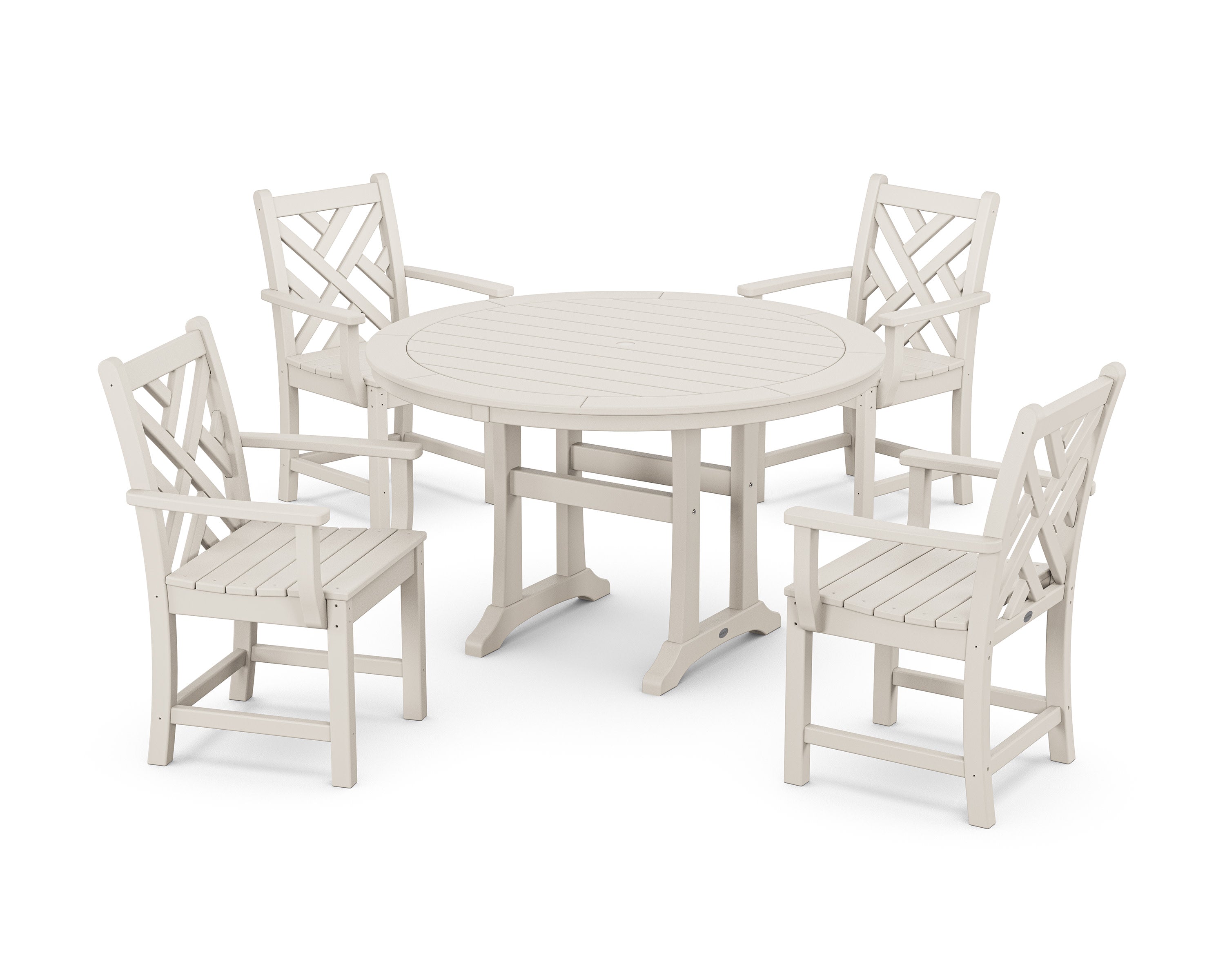 Chippendale 5-Piece Nautical Trestle Dining Arm Chair Set in Sand