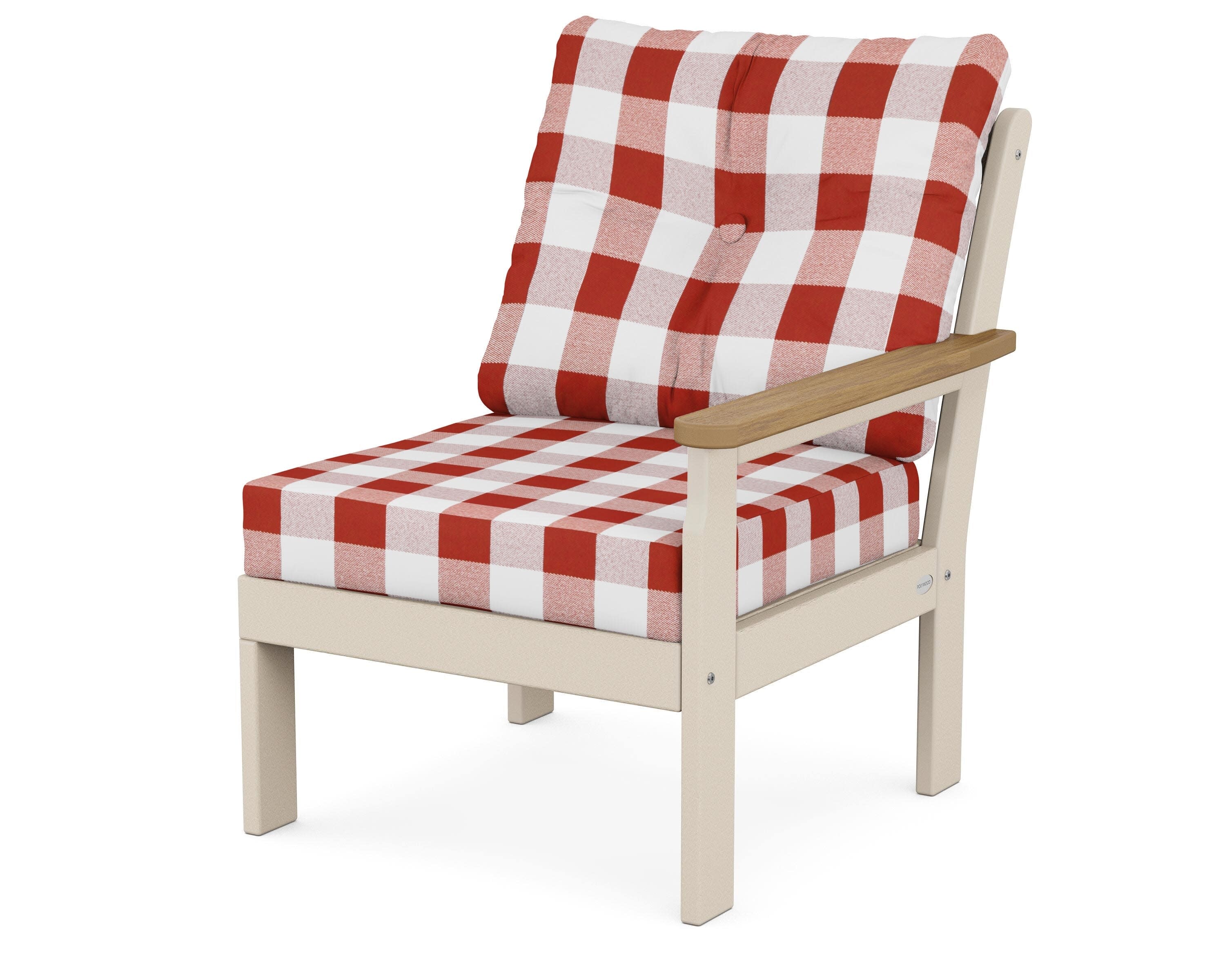 Vineyard Modular Right Arm Chair in Sand / Natural / Buffalo Plaid Crimson
