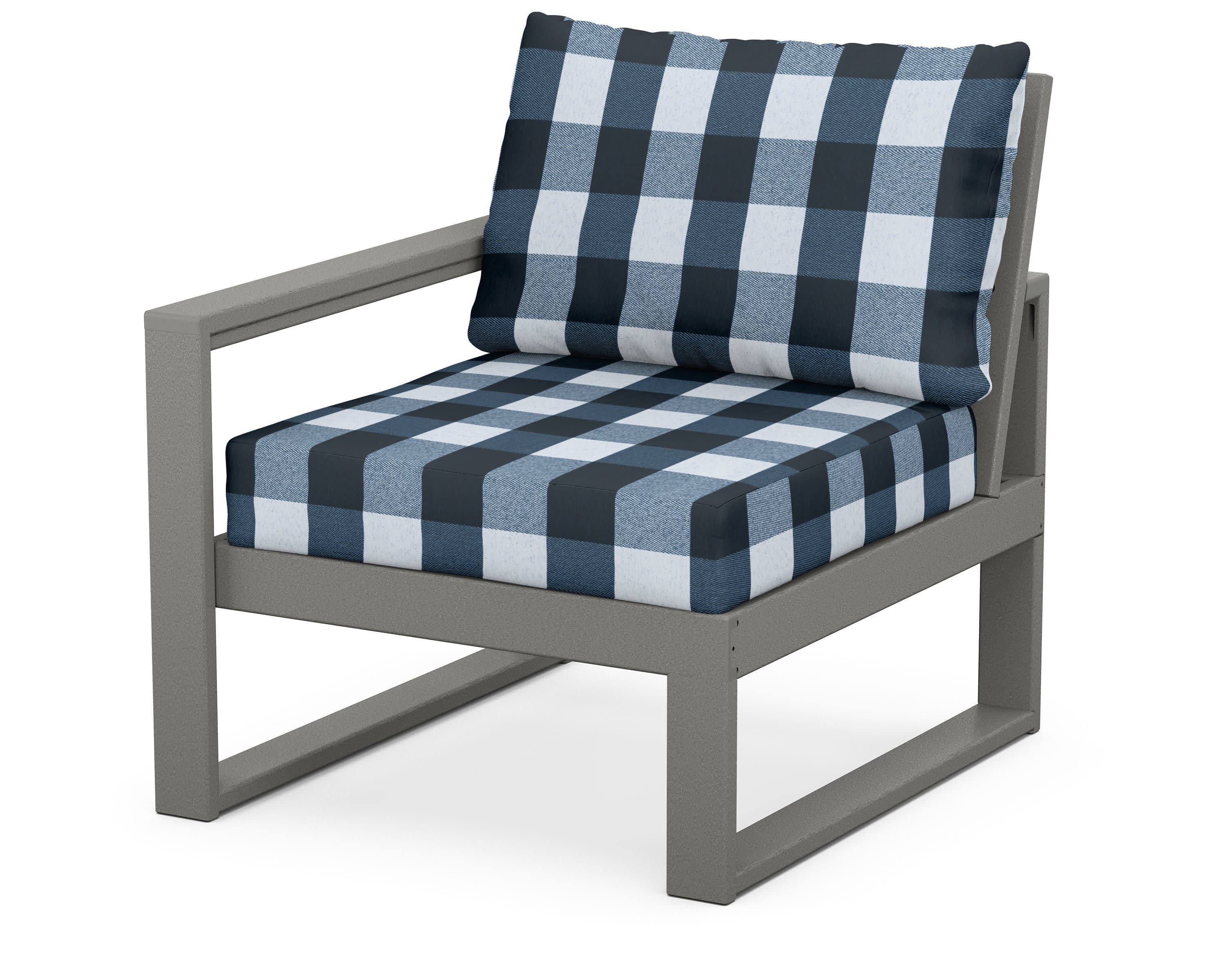 EDGE Modular Left Arm Chair in Slate Grey / Buffalo Plaid Marine Indigo