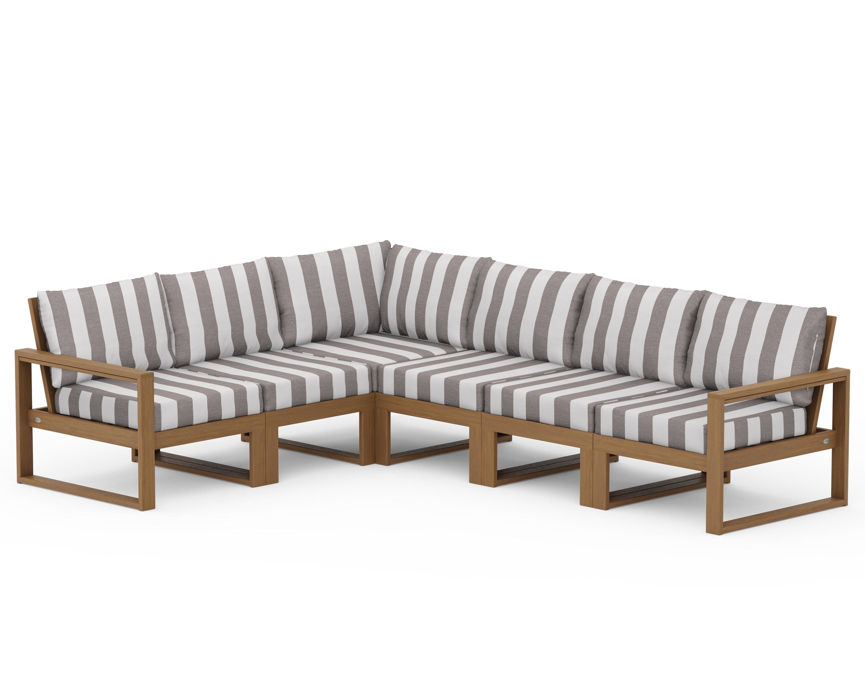 EDGE 6-Piece Modular Deep Seating Set in Natural / Cabana Stripe Grey Mist