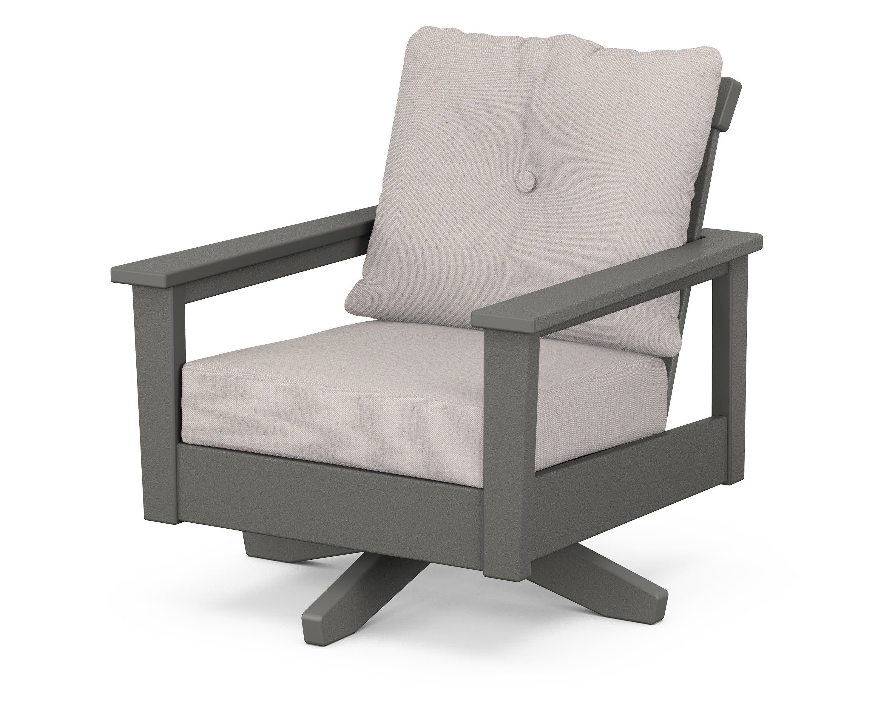 Prescott Deep Seating Swivel Chair in Slate Grey / Dune Burlap