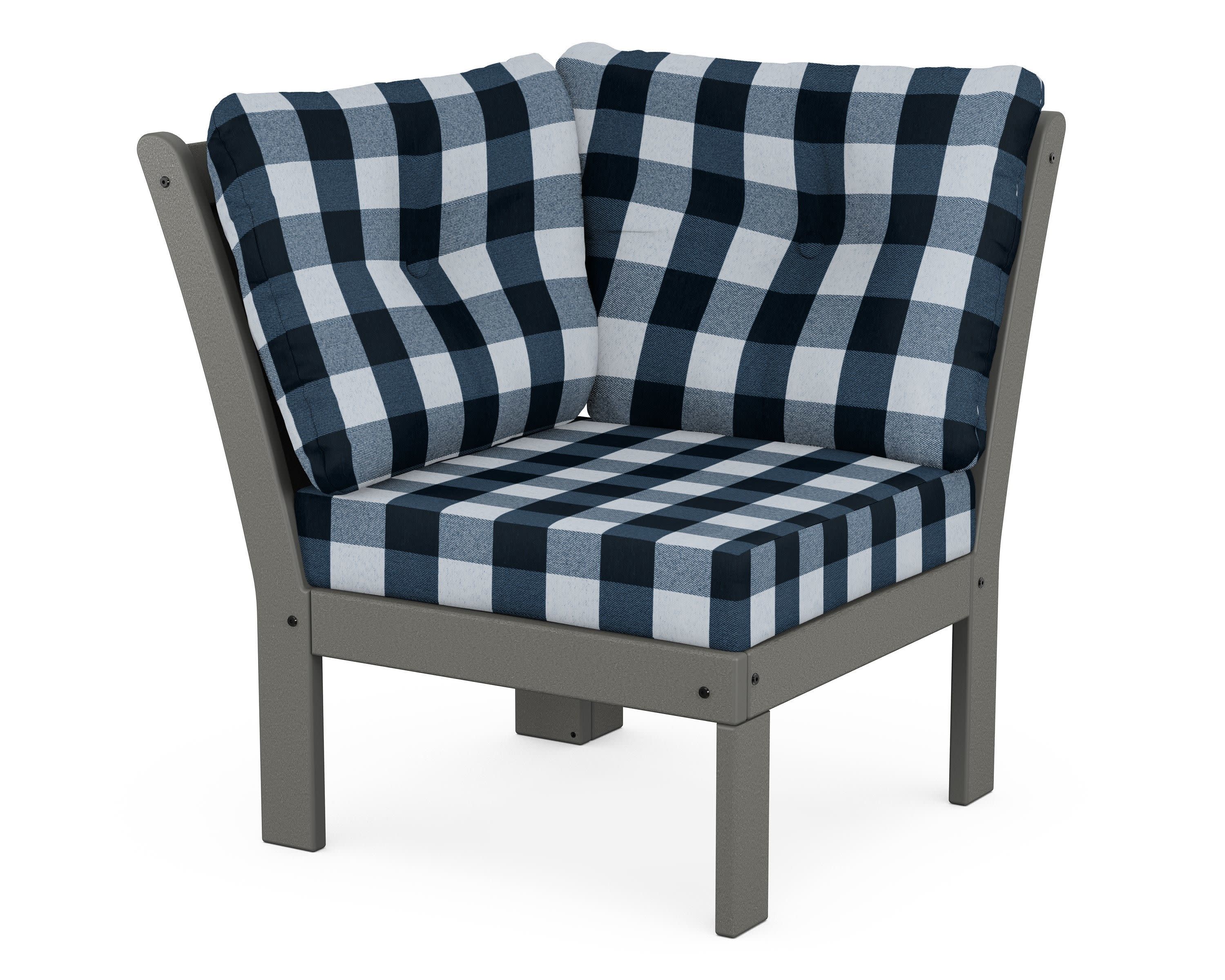 Vineyard Modular Corner Chair in Slate Grey / Buffalo Plaid Marine Indigo