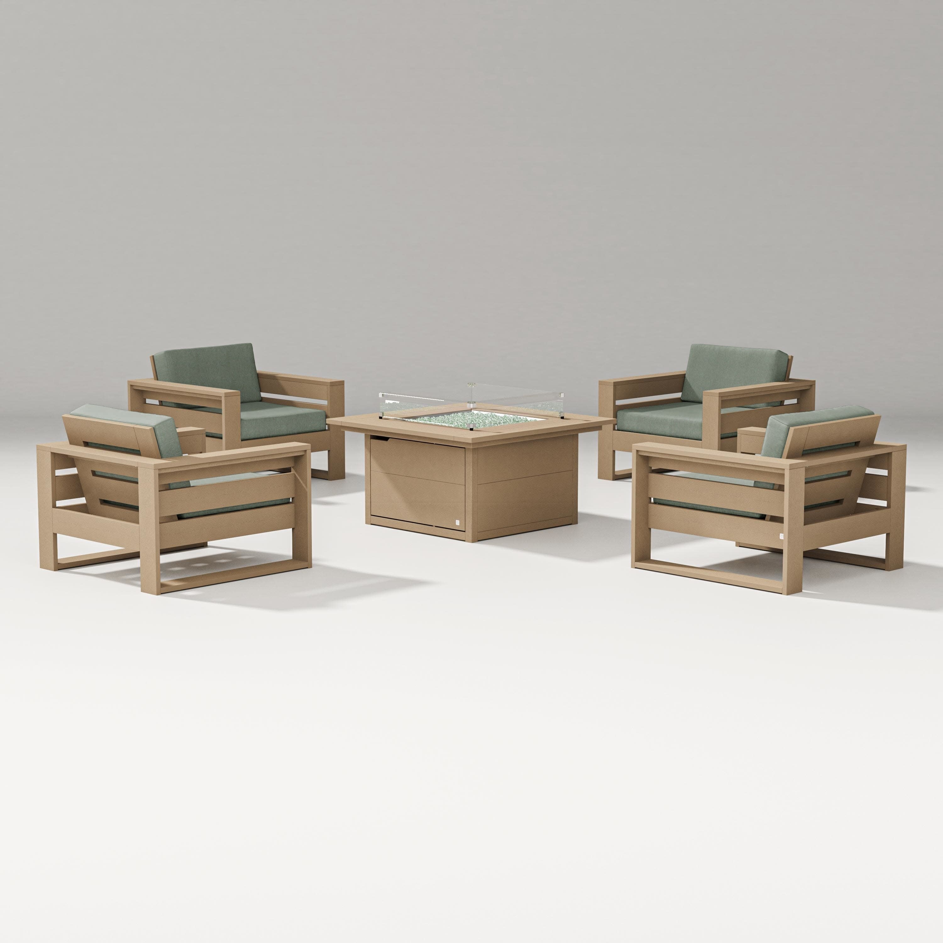 Latitude 5-Piece Lounge Fire Table Set in Vintage Sahara / Cast Sage