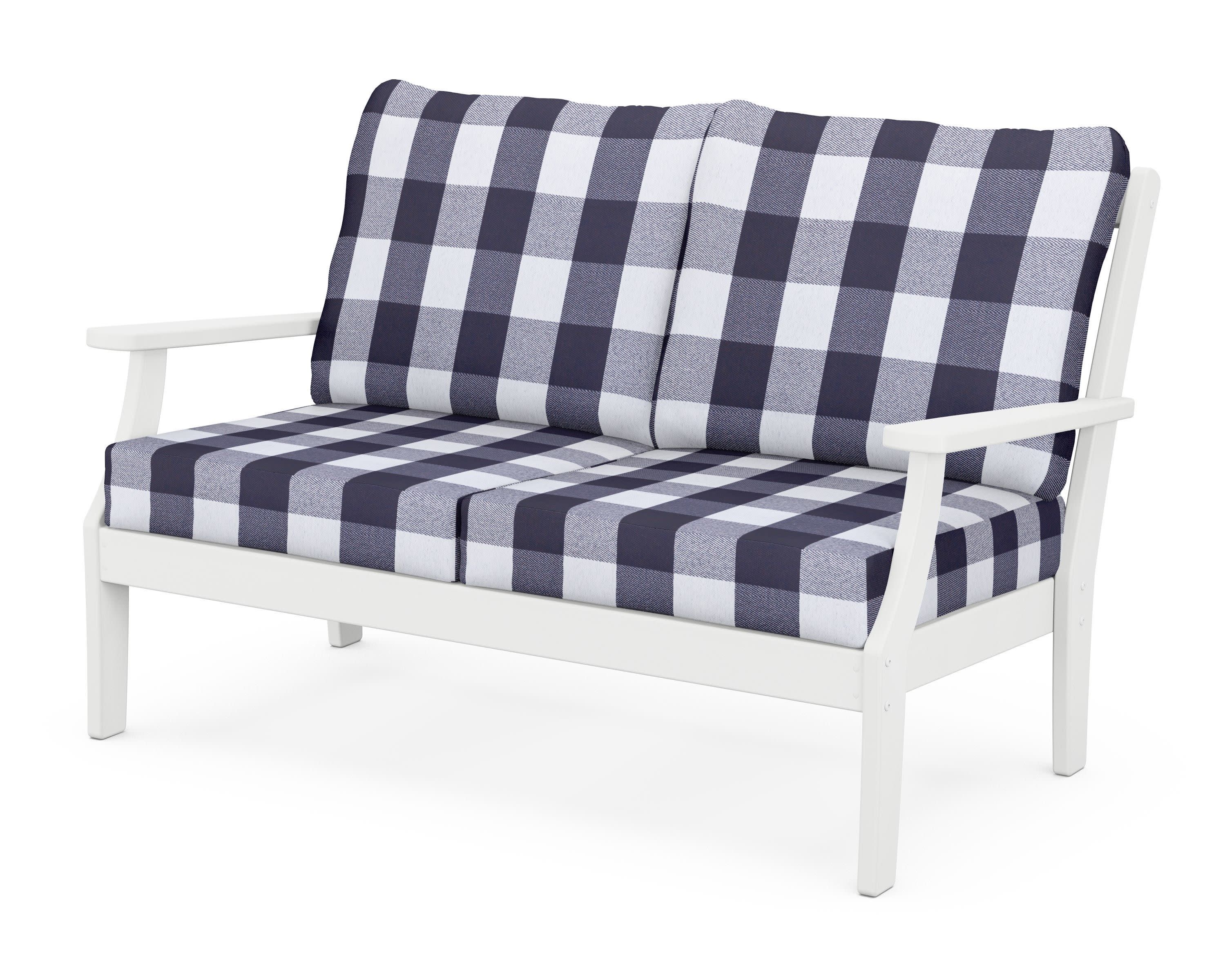 Braxton Deep Seating Loveseat in White / Buffalo Plaid Navy