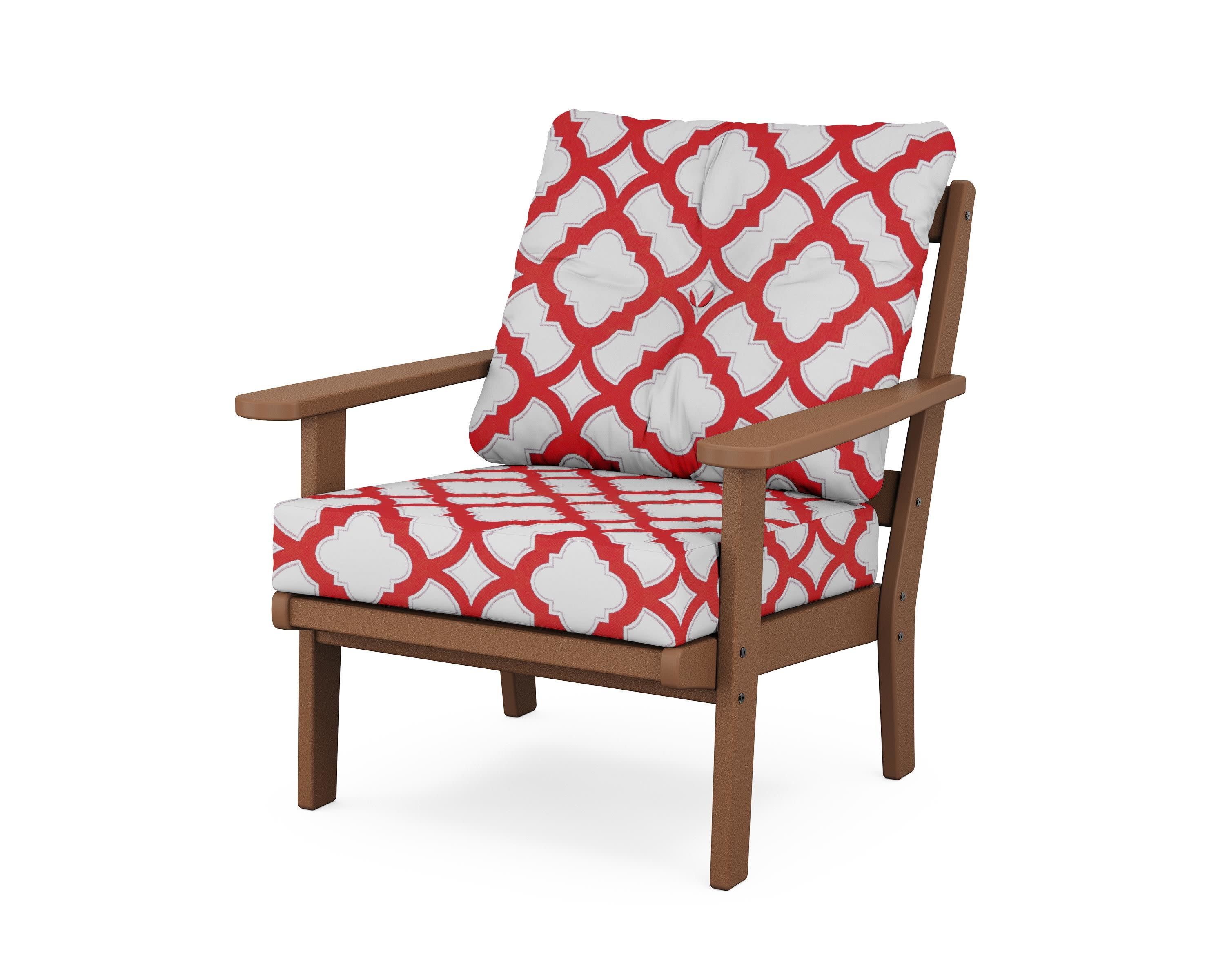 Mission Deep Seating Chair in Teak / Trellis Crimson