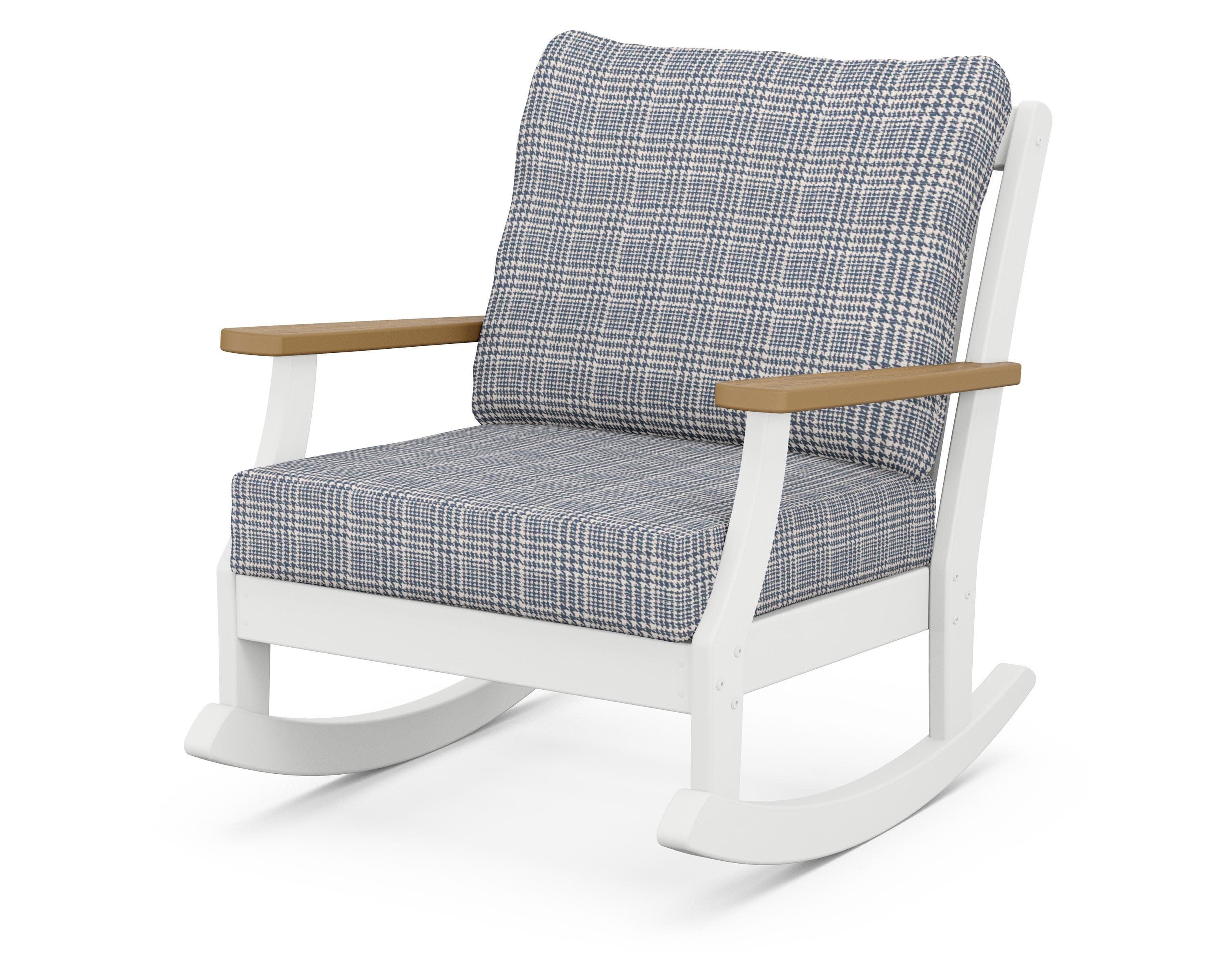 Braxton Deep Seating Rocking Chair in White / Natural / Houndstooth Sky Blue