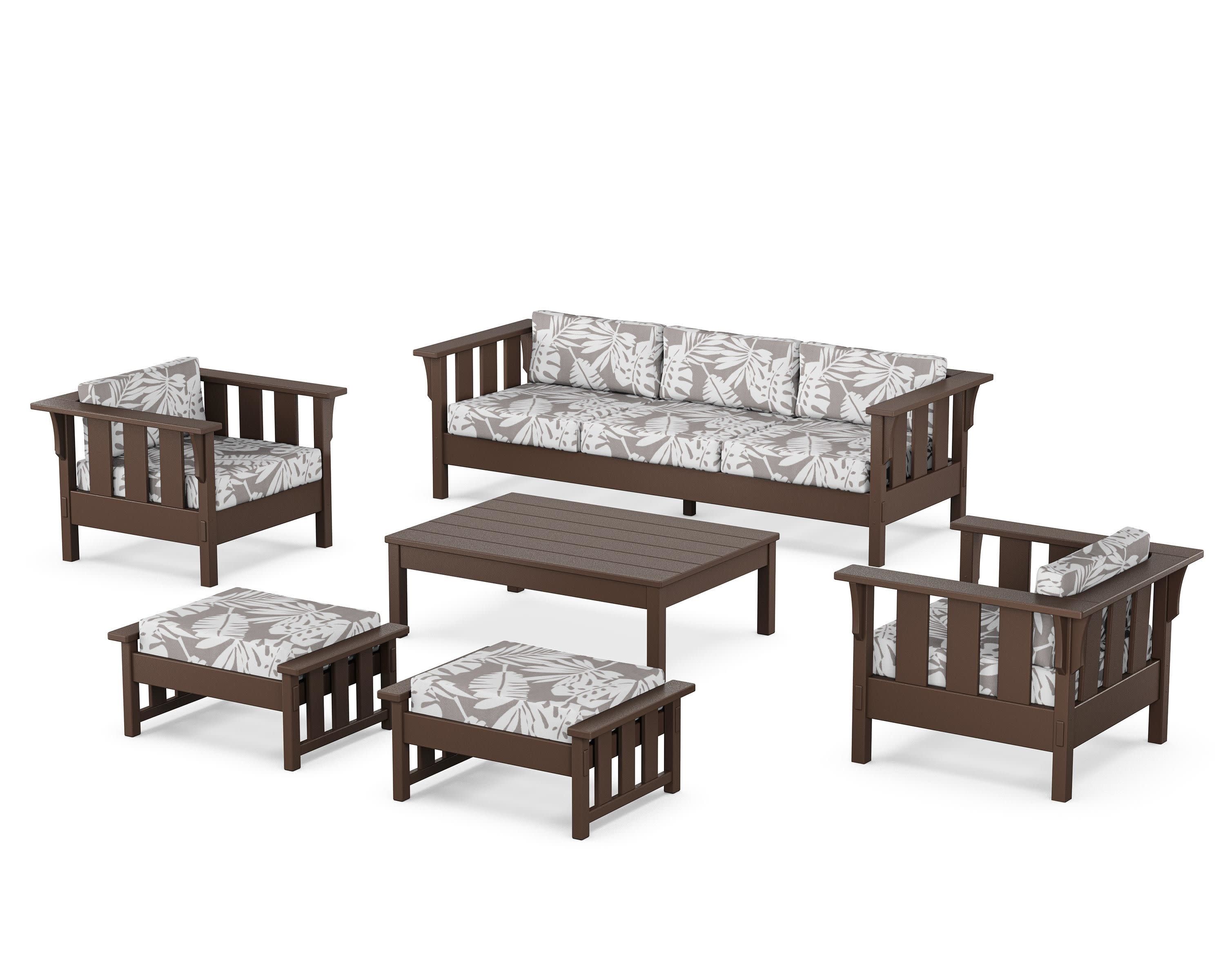 Acadia 6-Piece Lounge Sofa Set in Mahogany / Leaf Grey Mist