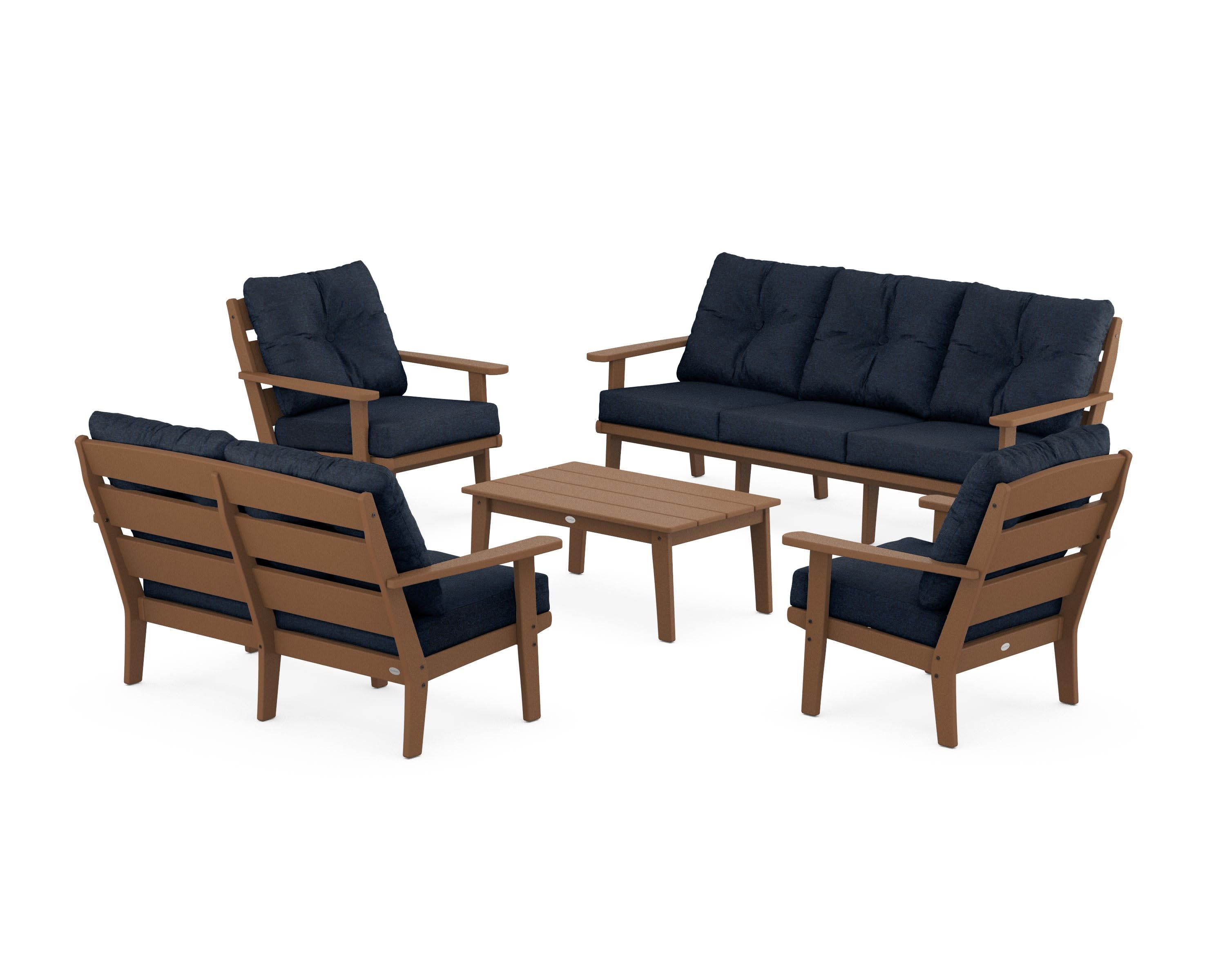 Lakeside 5-Piece Lounge Sofa Set in Teak / Marine Indigo