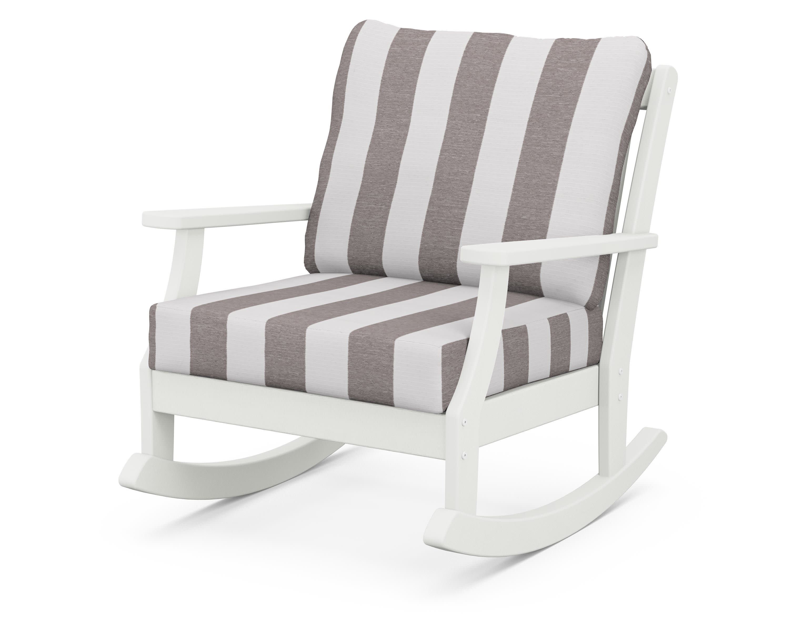 Braxton Deep Seating Rocking Chair in Vintage White / Cabana Stripe Grey Mist
