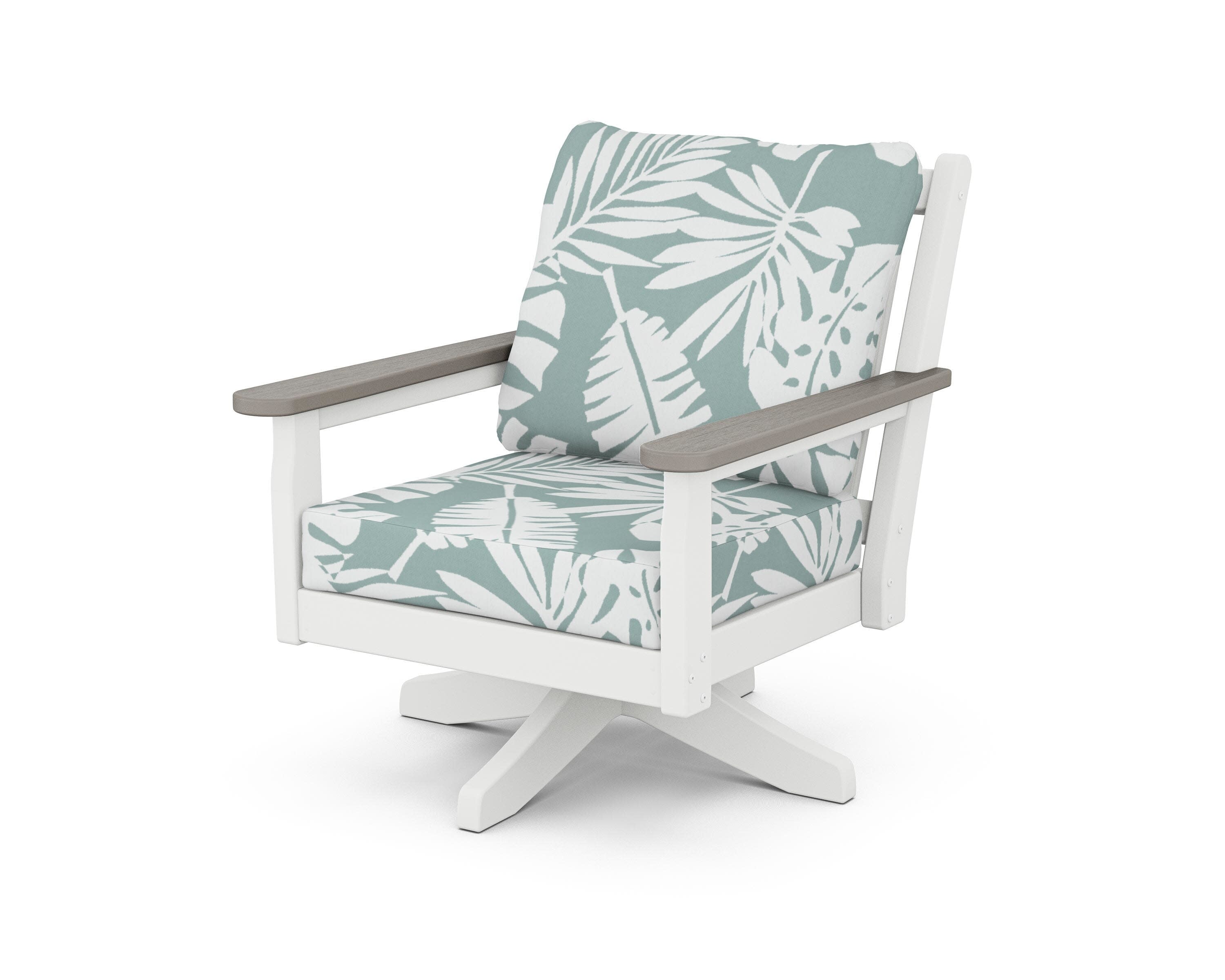 Chippendale Deep Seating Swivel Chair in White / Driftwood / Leaf Glacier Spa