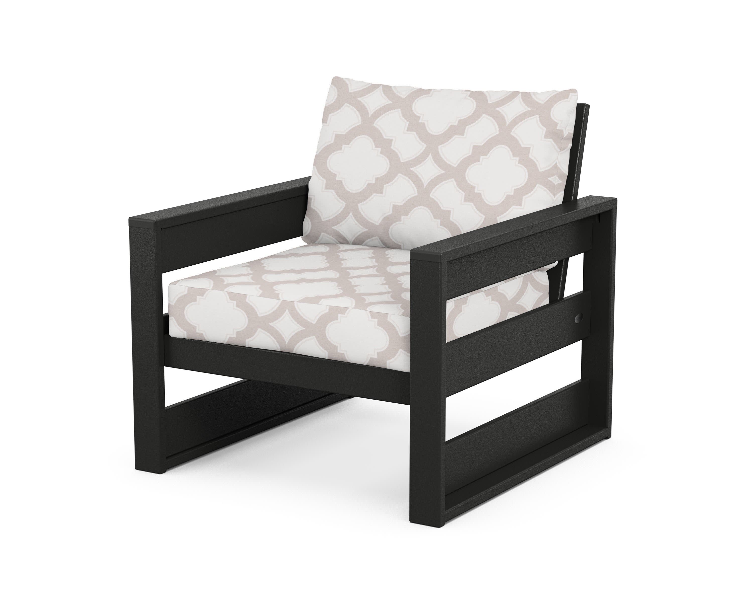 Westport Club Chair in Black / Trellis Dune Burlap