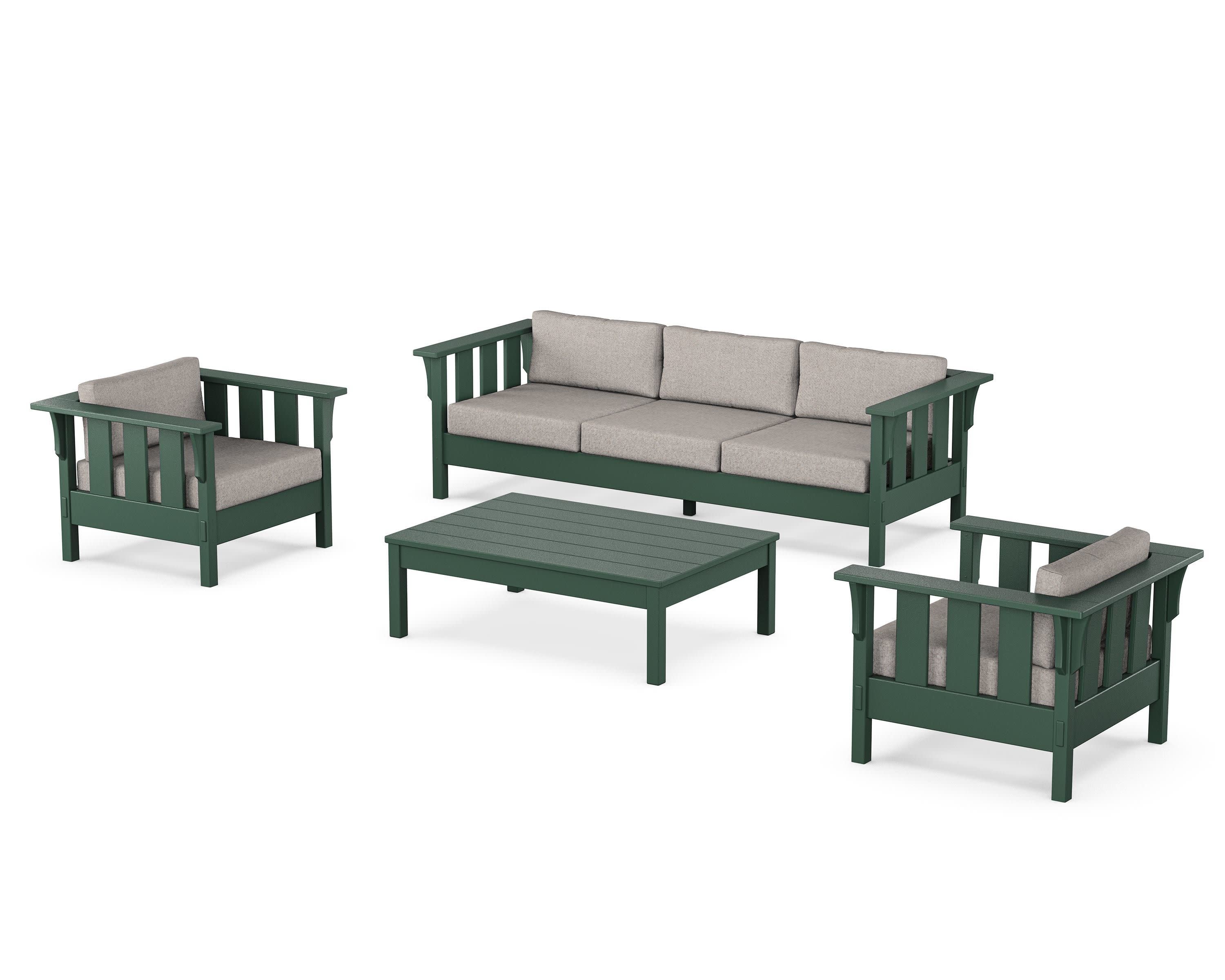 Acadia 4-Piece Deep Seating Set with Sofa in Green / Weathered Tweed