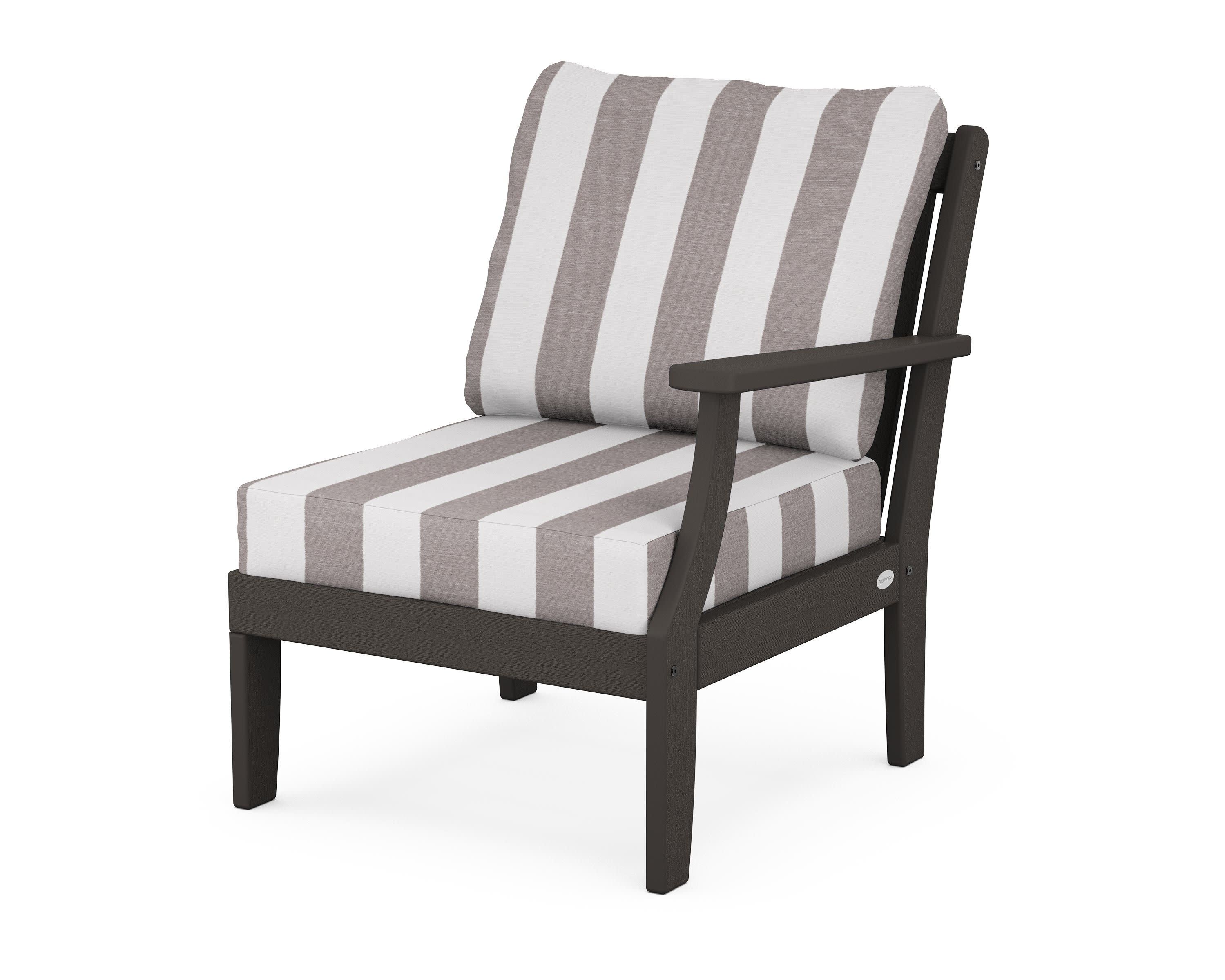 Braxton Modular Right Arm Chair in Vintage Coffee / Cabana Stripe Grey Mist