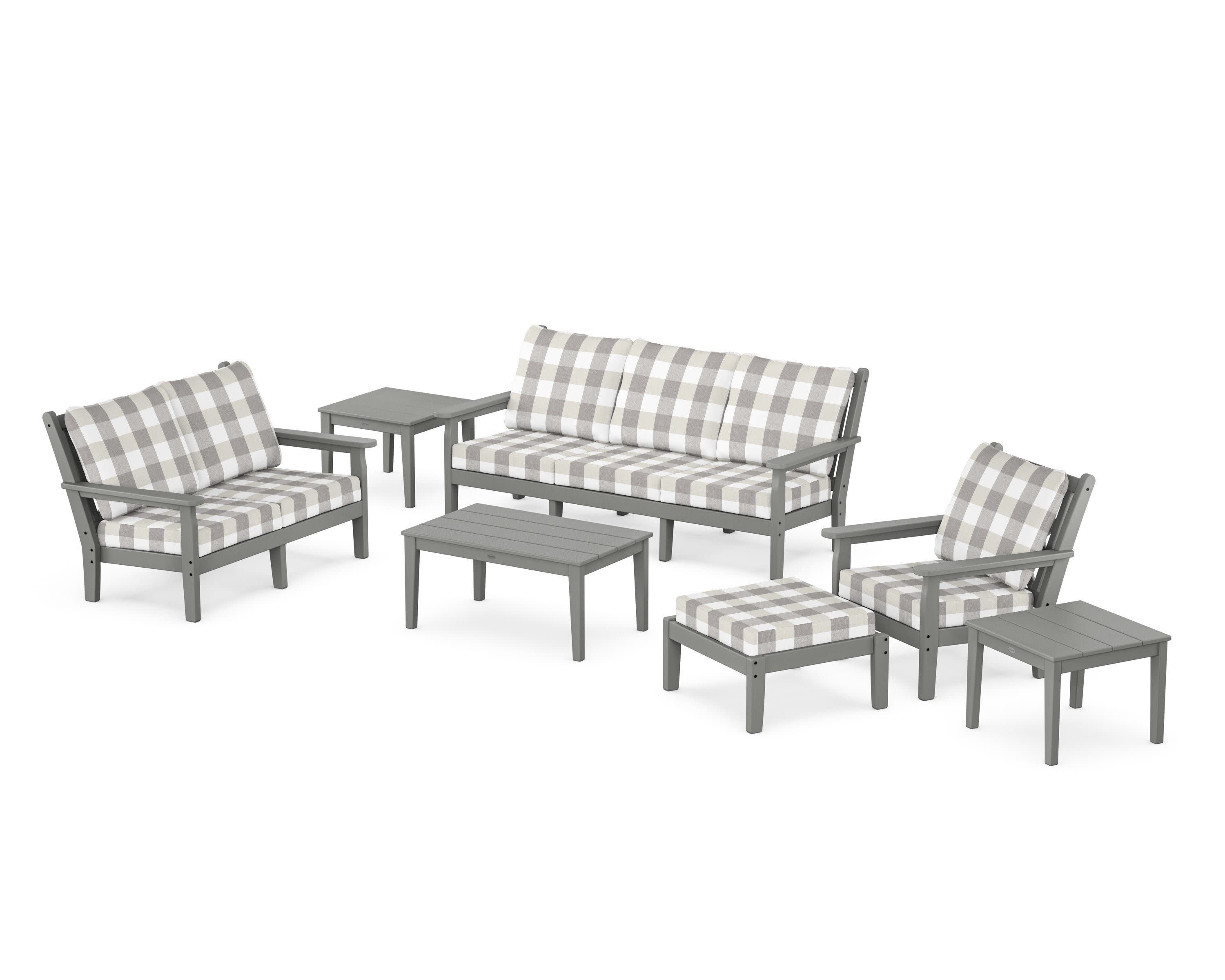 Chippendale 7-Piece Deep Seating Set in Slate Grey / Buffalo Plaid Grey Mist