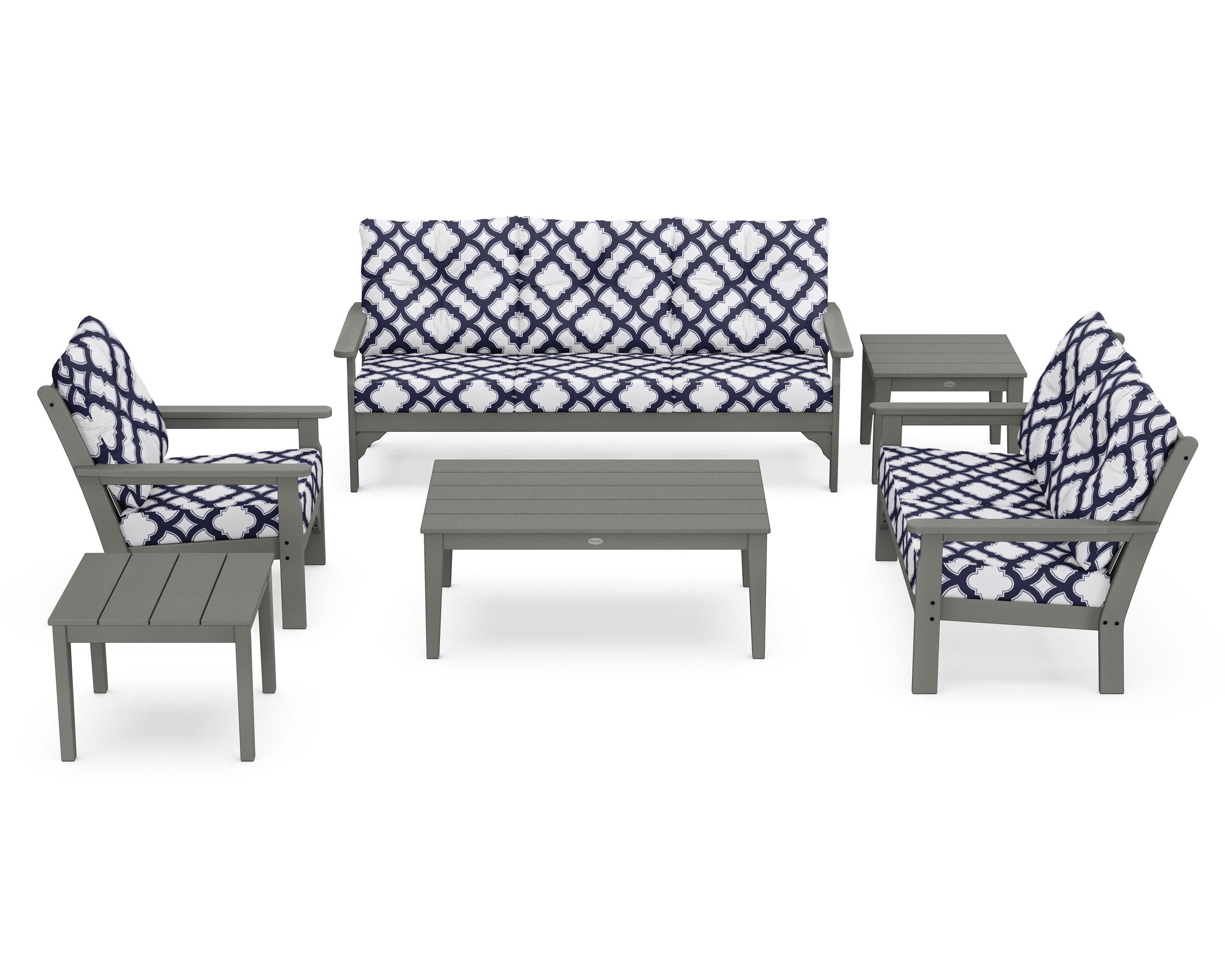 Vineyard 6-Piece Deep Seating Set in Slate Grey / Trellis Navy