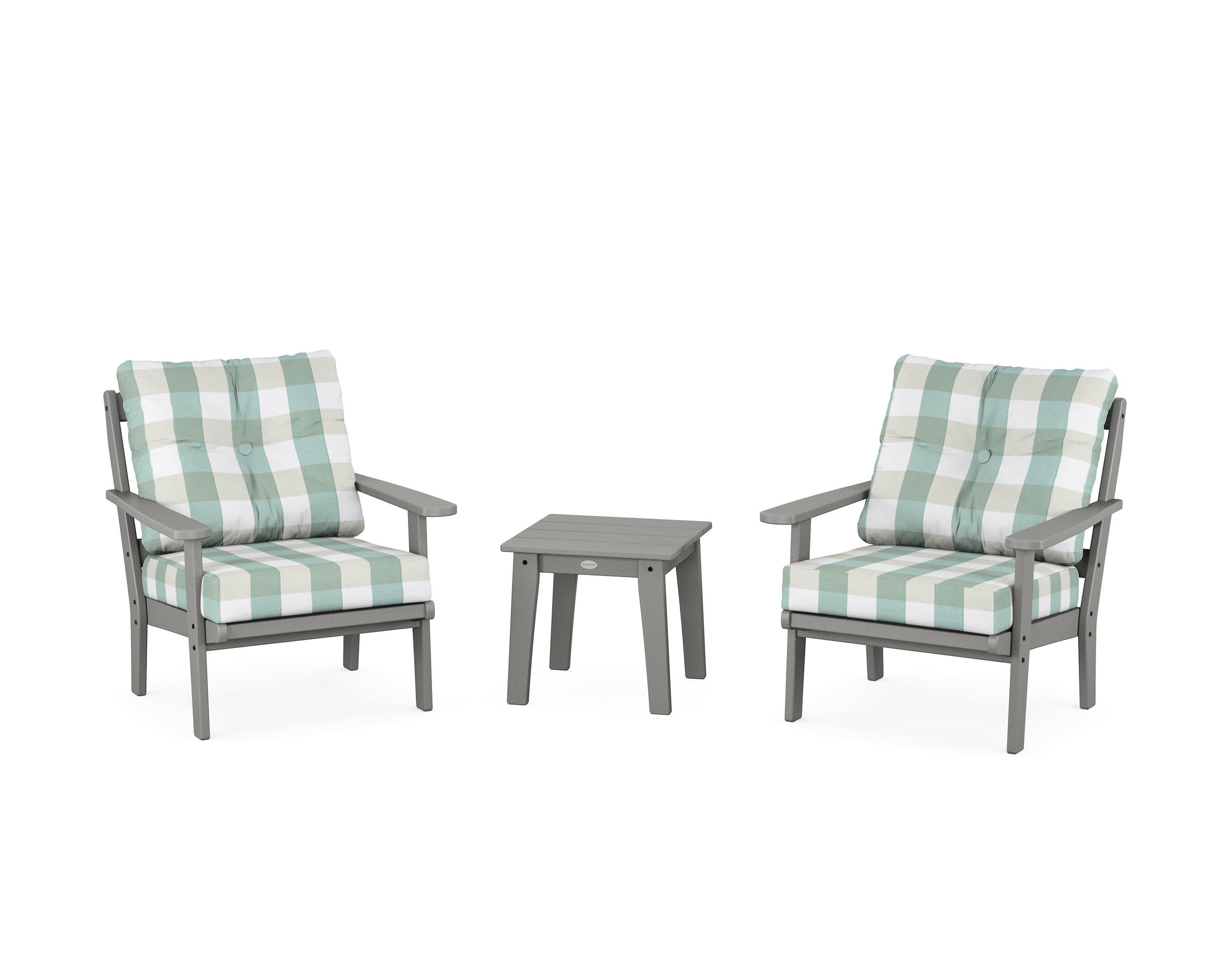 Mission 3-Piece Deep Seating Set in Slate Grey / Buffalo Plaid Glacier Spa