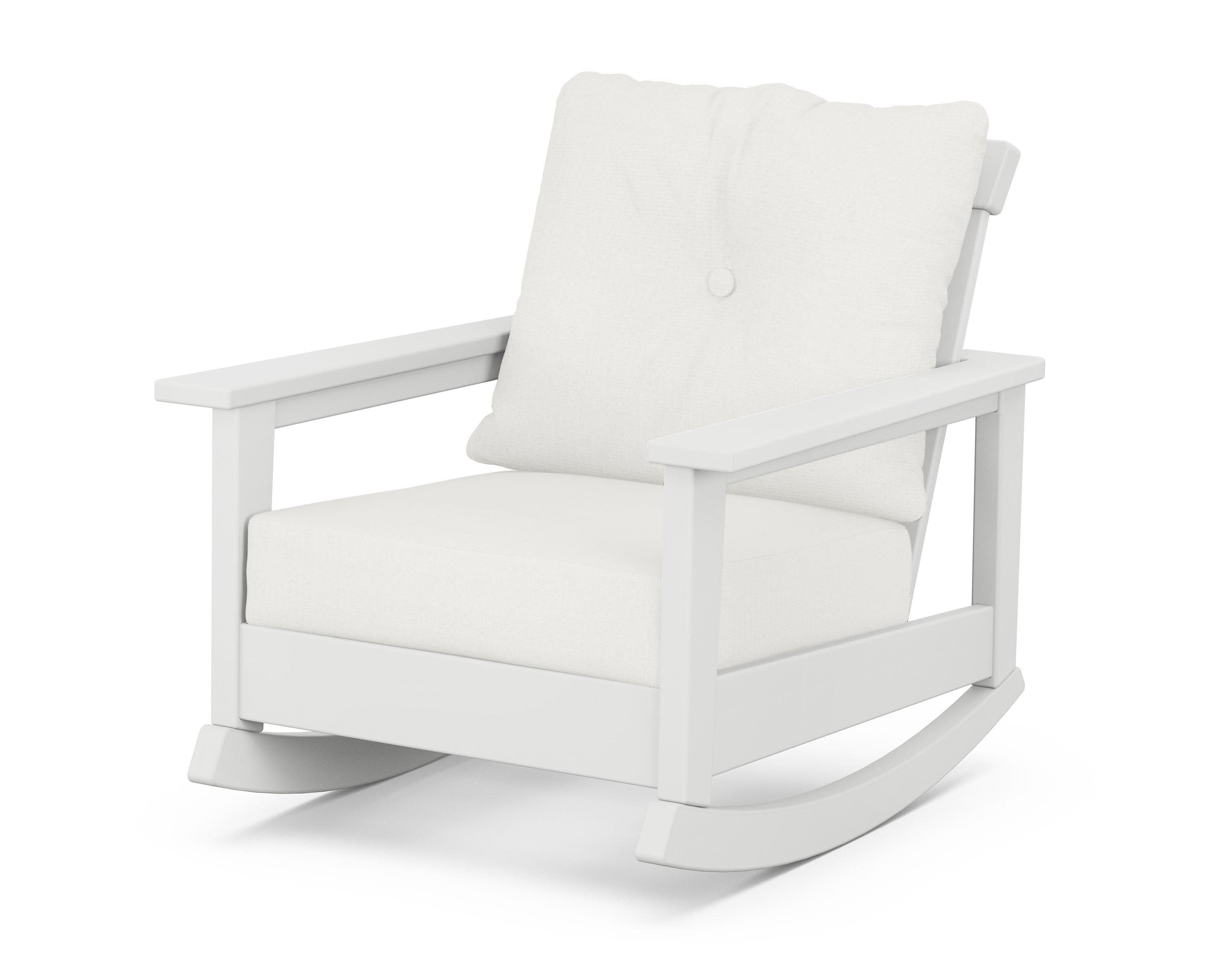 Prescott Deep Seating Rocking Chair in White / Natural Linen