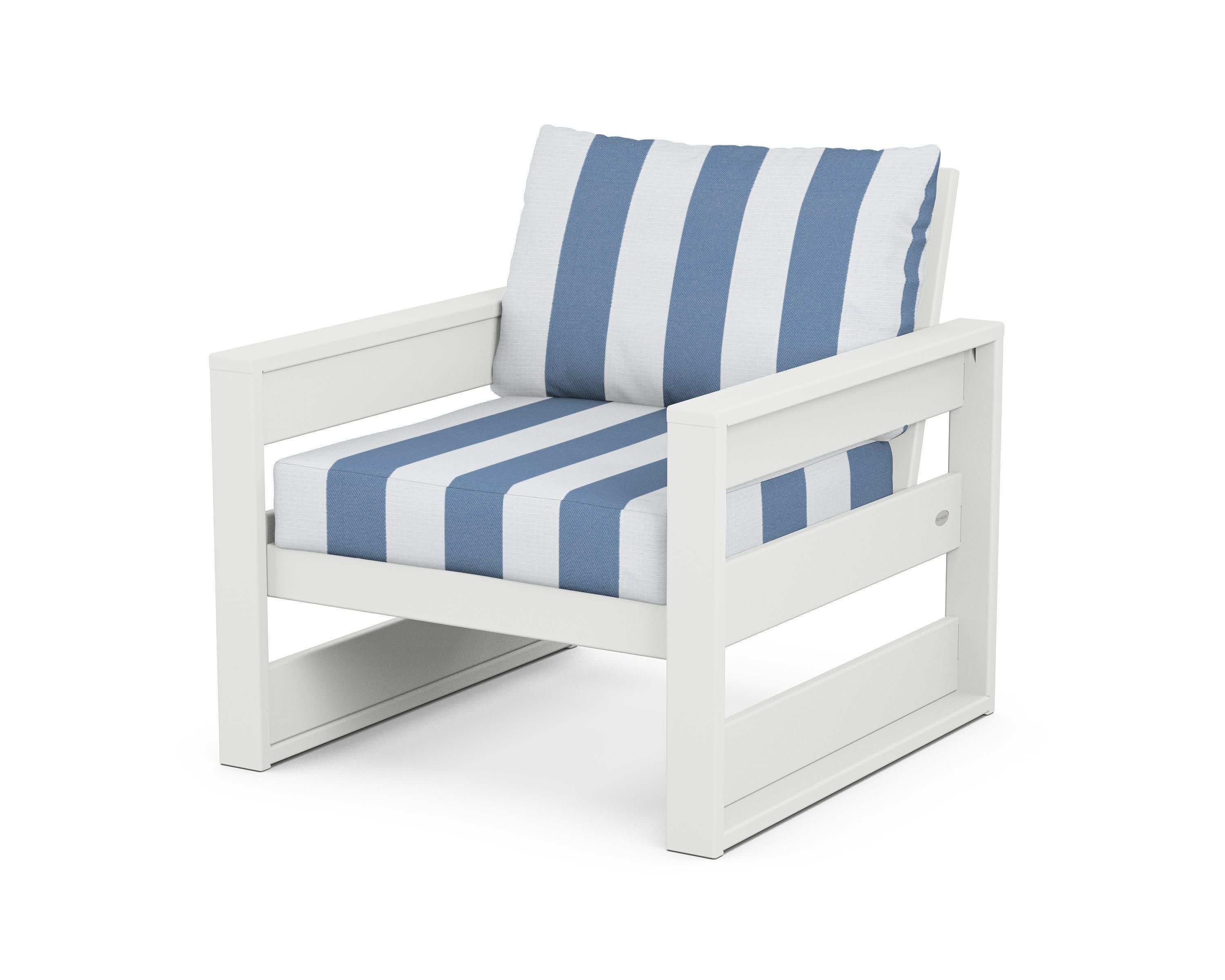 Westport Club Chair in White / Cabana Stripe Sky Blue