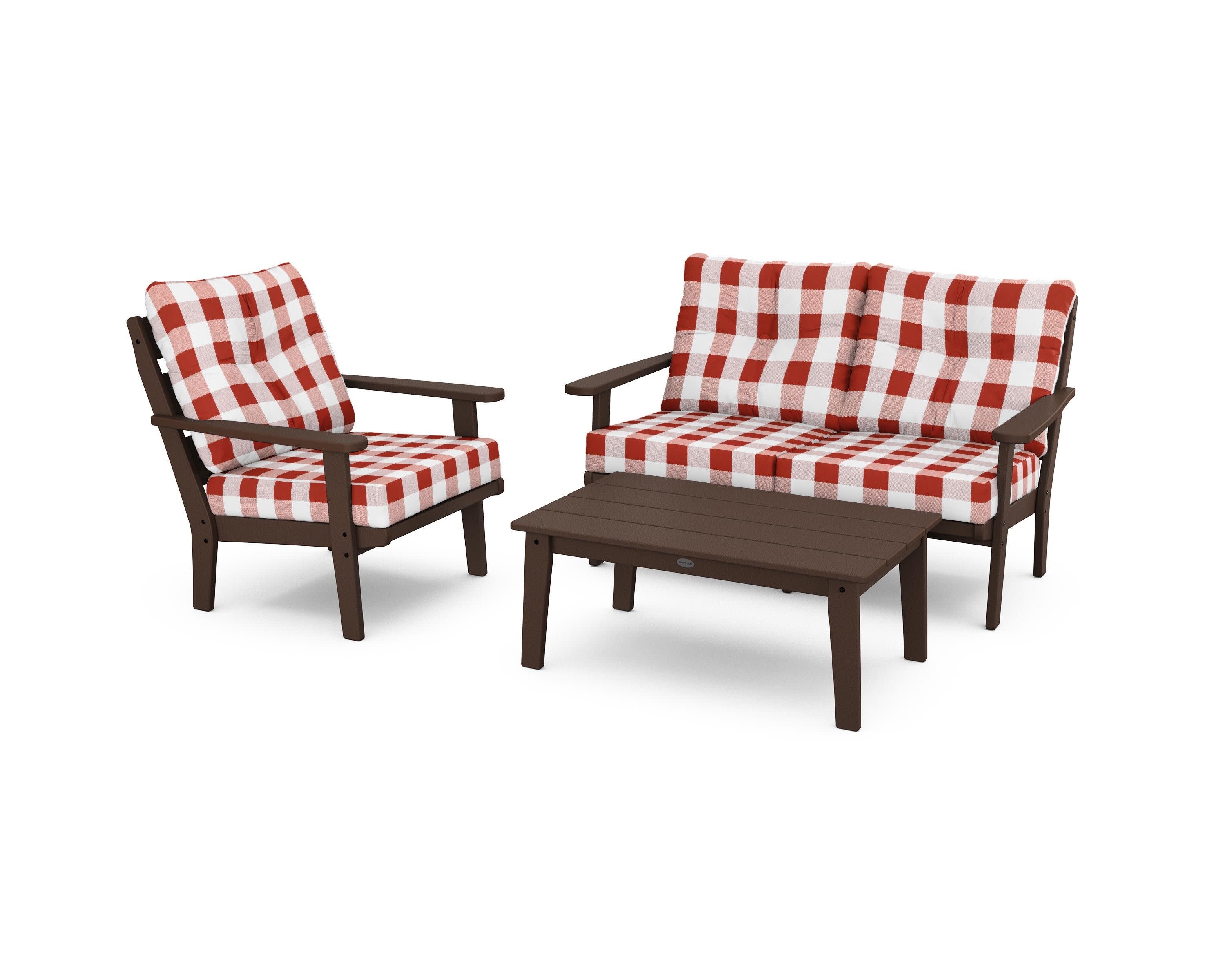 Lakeside 3-Piece Deep Seating Set in Mahogany / Buffalo Plaid Crimson
