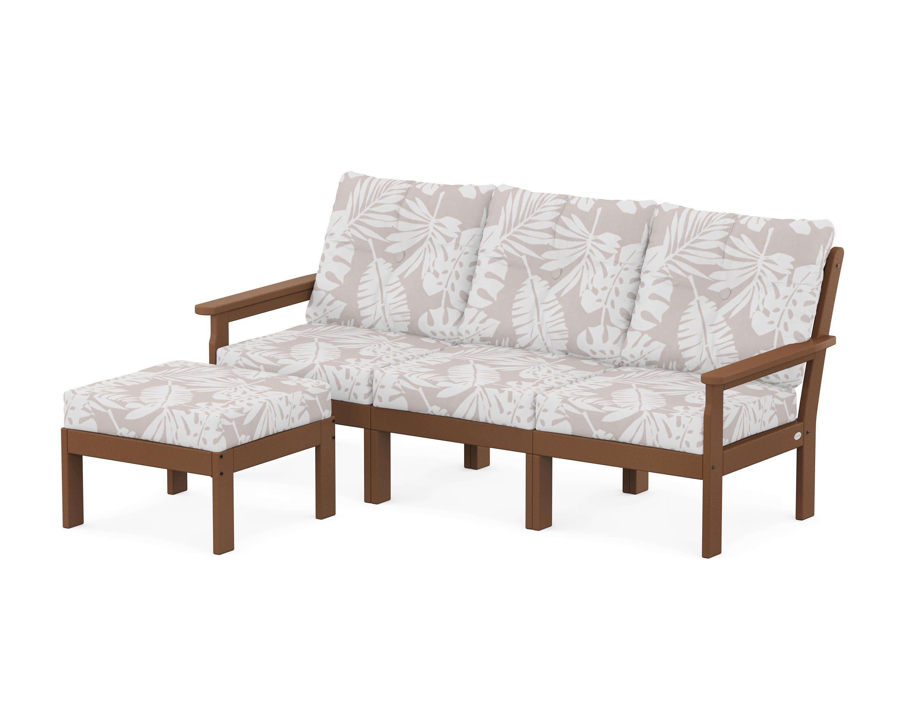 Vineyard 4-Piece Sectional with Ottoman in Teak / Leaf Dune Burlap