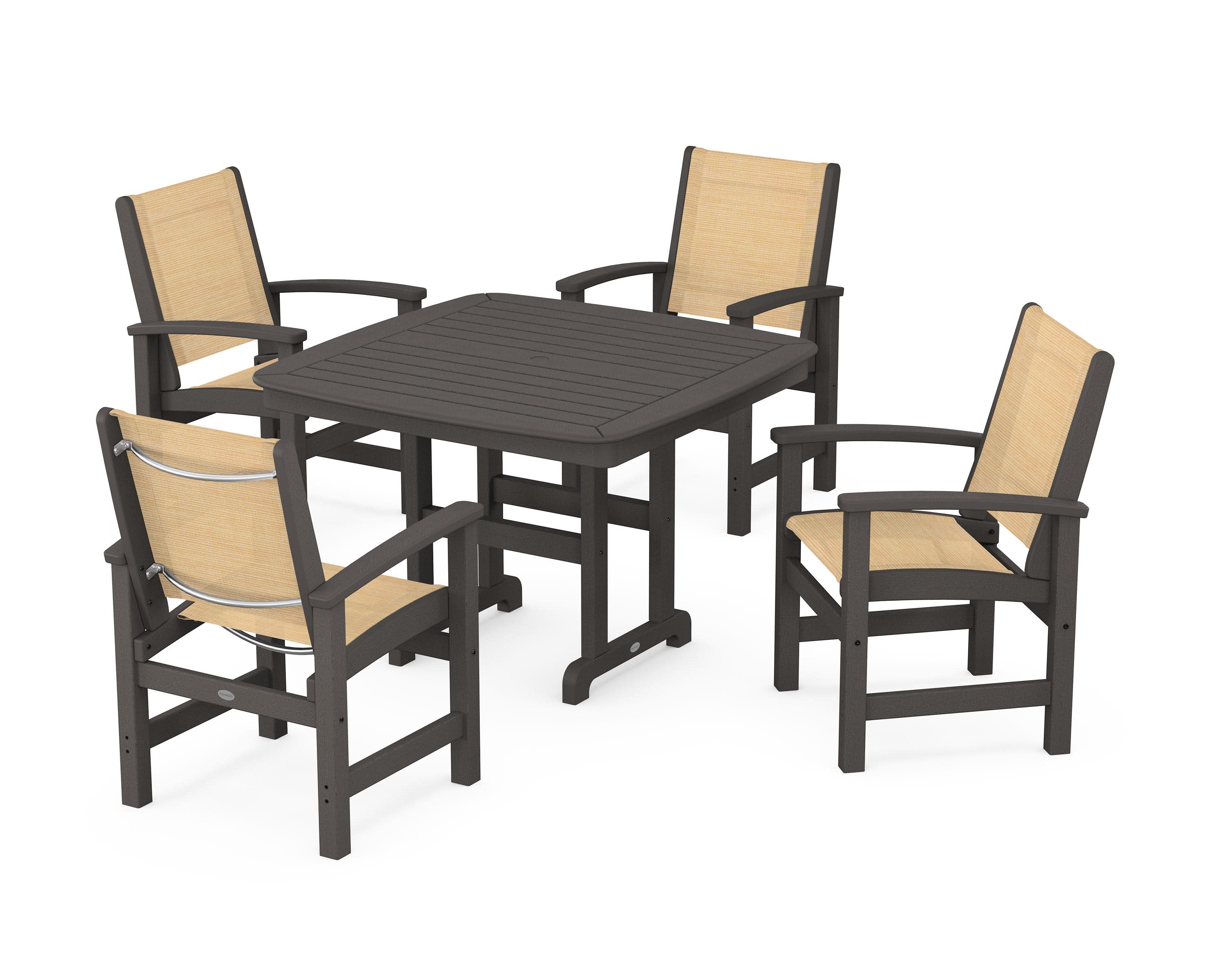Coastal 5-Piece Dining Set in Vintage Coffee / Dupioni Apricot Sling