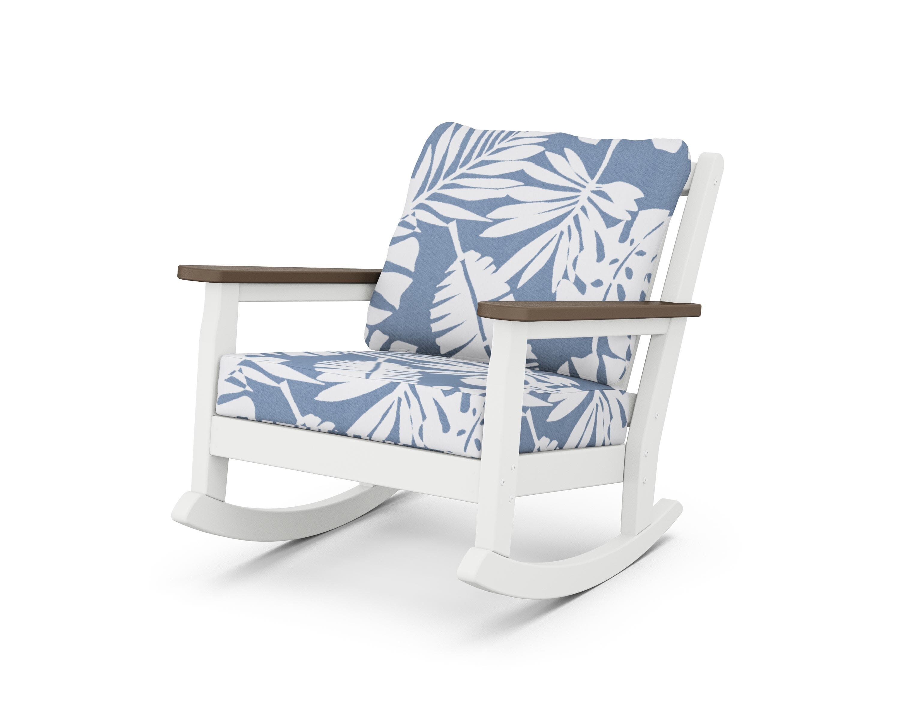 Chippendale Deep Seating Rocking Chair in White / Kona / Leaf Sky Blue
