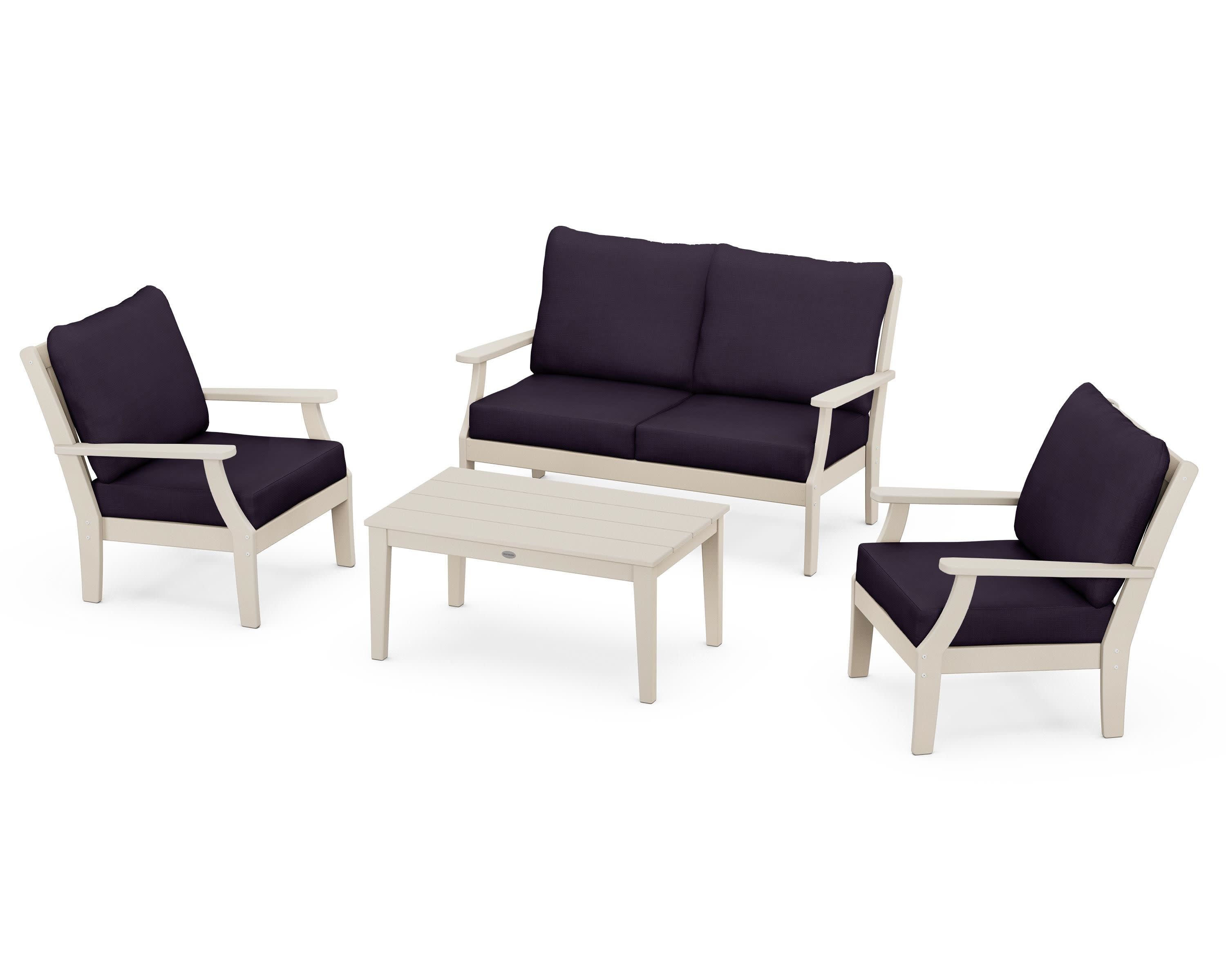 Braxton 4-Piece Deep Seating Chair Set in Sand / Navy Linen