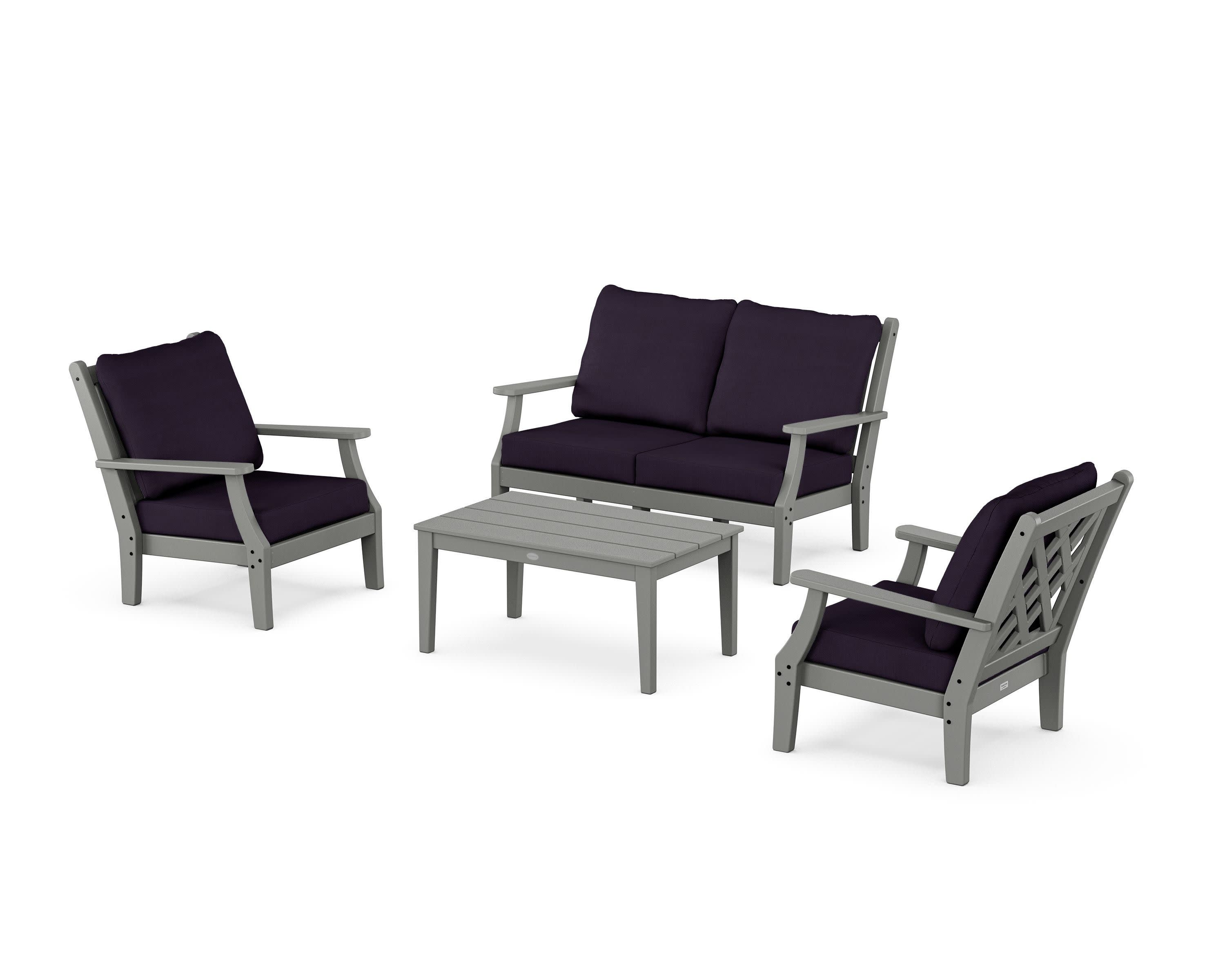 Wovendale 4-Piece Deep Seating Set with Loveseat in Slate Grey / Navy Linen