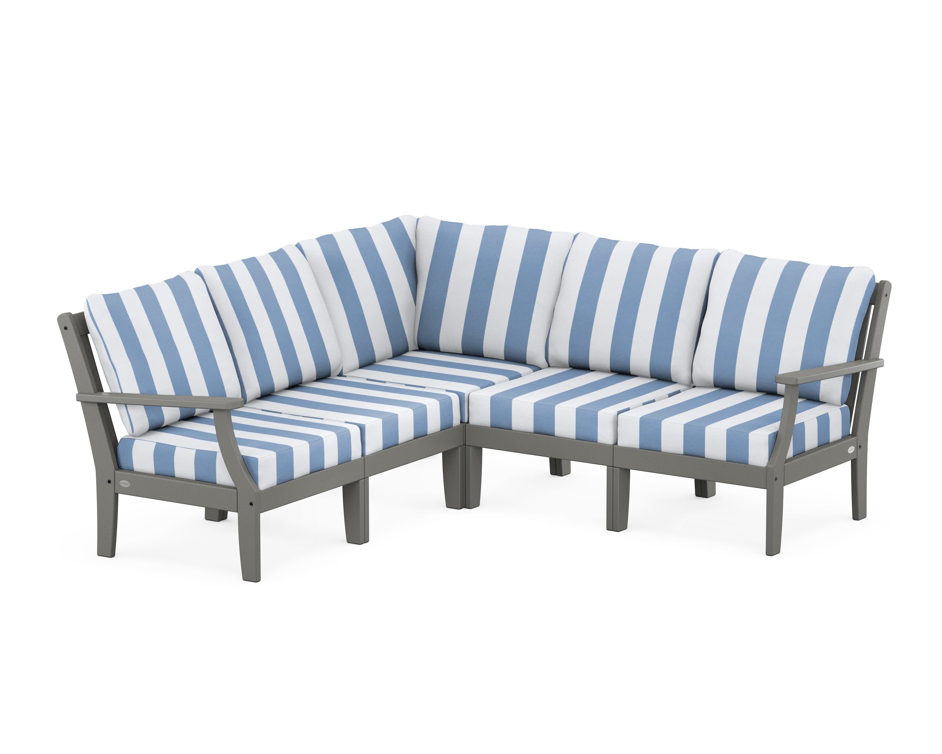 Braxton Modular 5-Piece Deep Seating Set in Slate Grey / Cabana Stripe Sky Blue