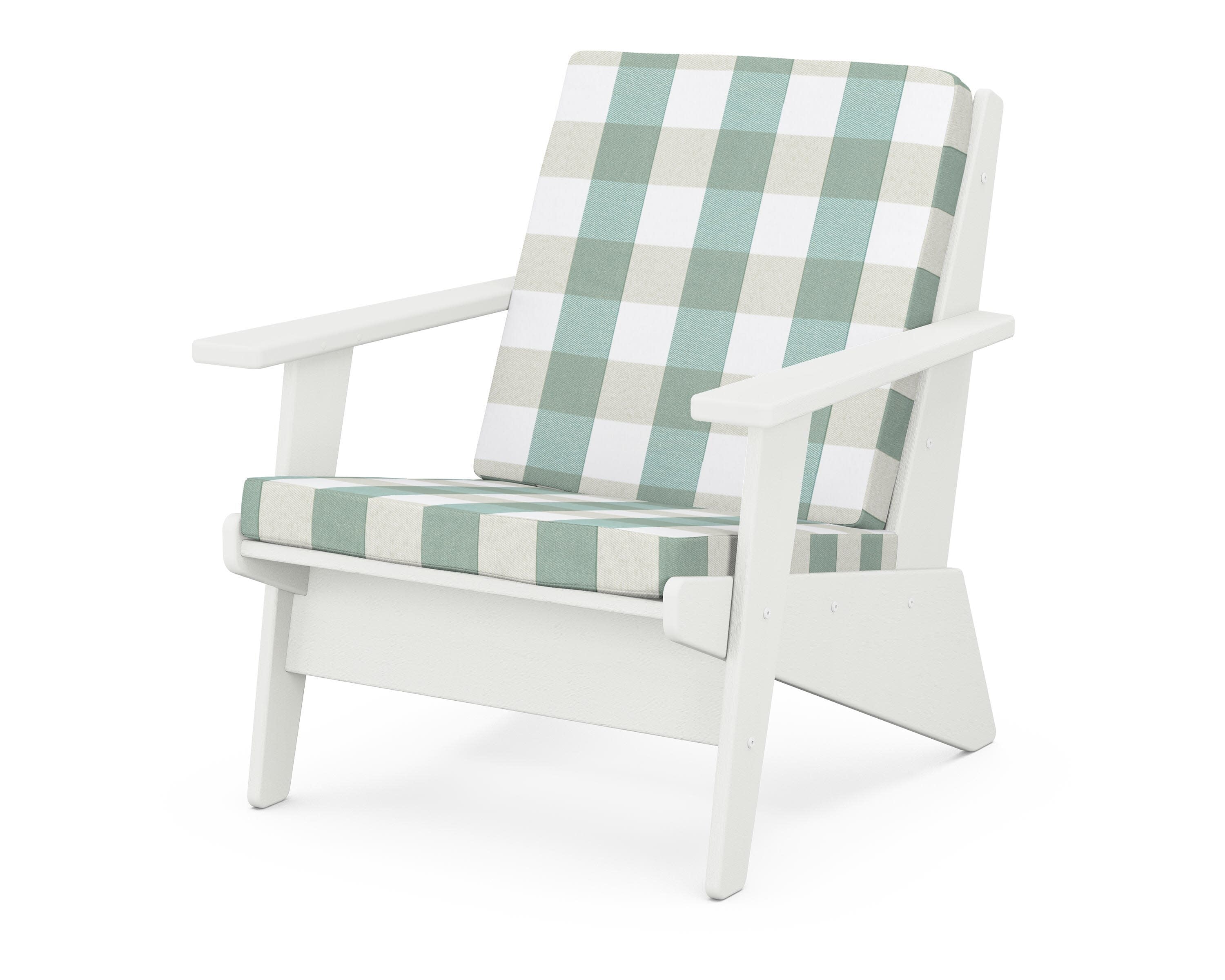 Riviera Modern Lounge Chair in Vintage White / Buffalo Plaid Glacier Spa