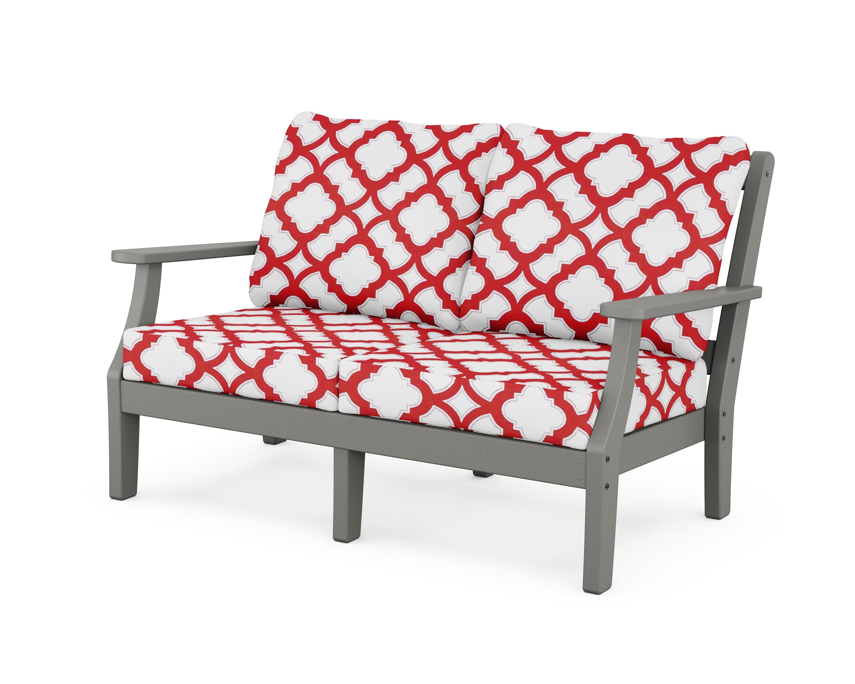 Chinoiserie Deep Seating Loveseat in Slate Grey / Trellis Crimson