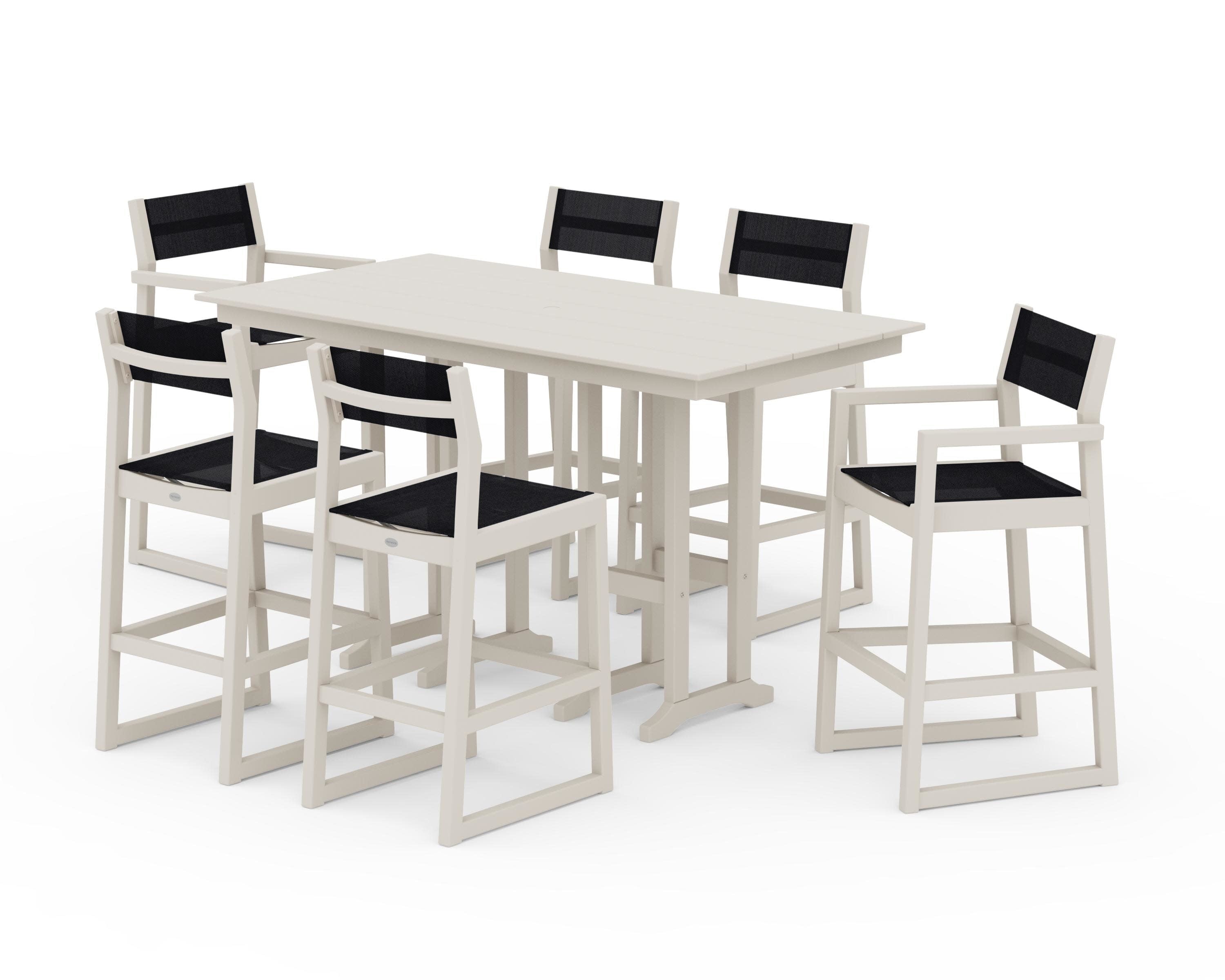 EDGE Sling 7-Piece Farmhouse Bar Set in Sand / Black Sling