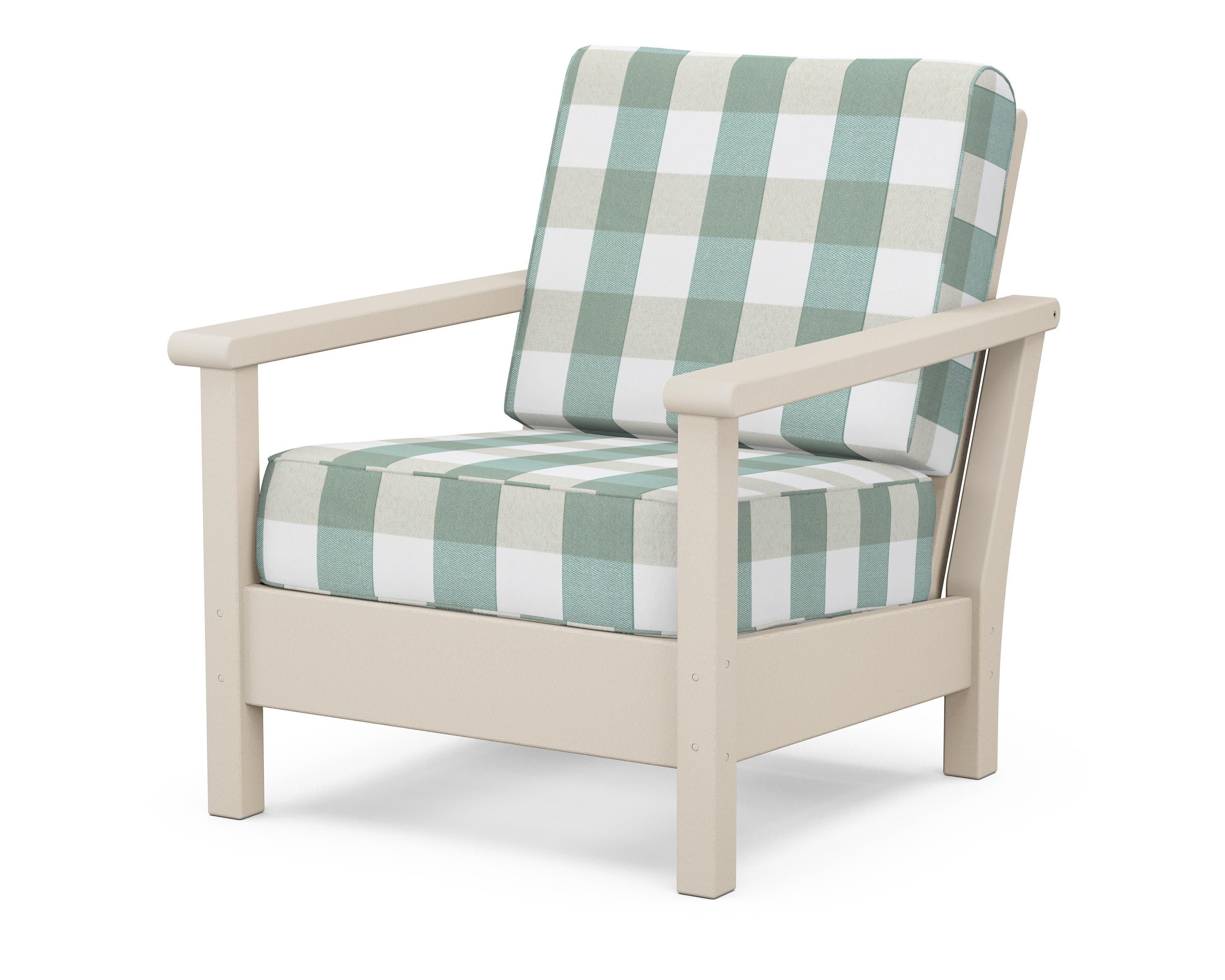 Harbour Deep Seating Chair in Sand / Buffalo Plaid Glacier Spa