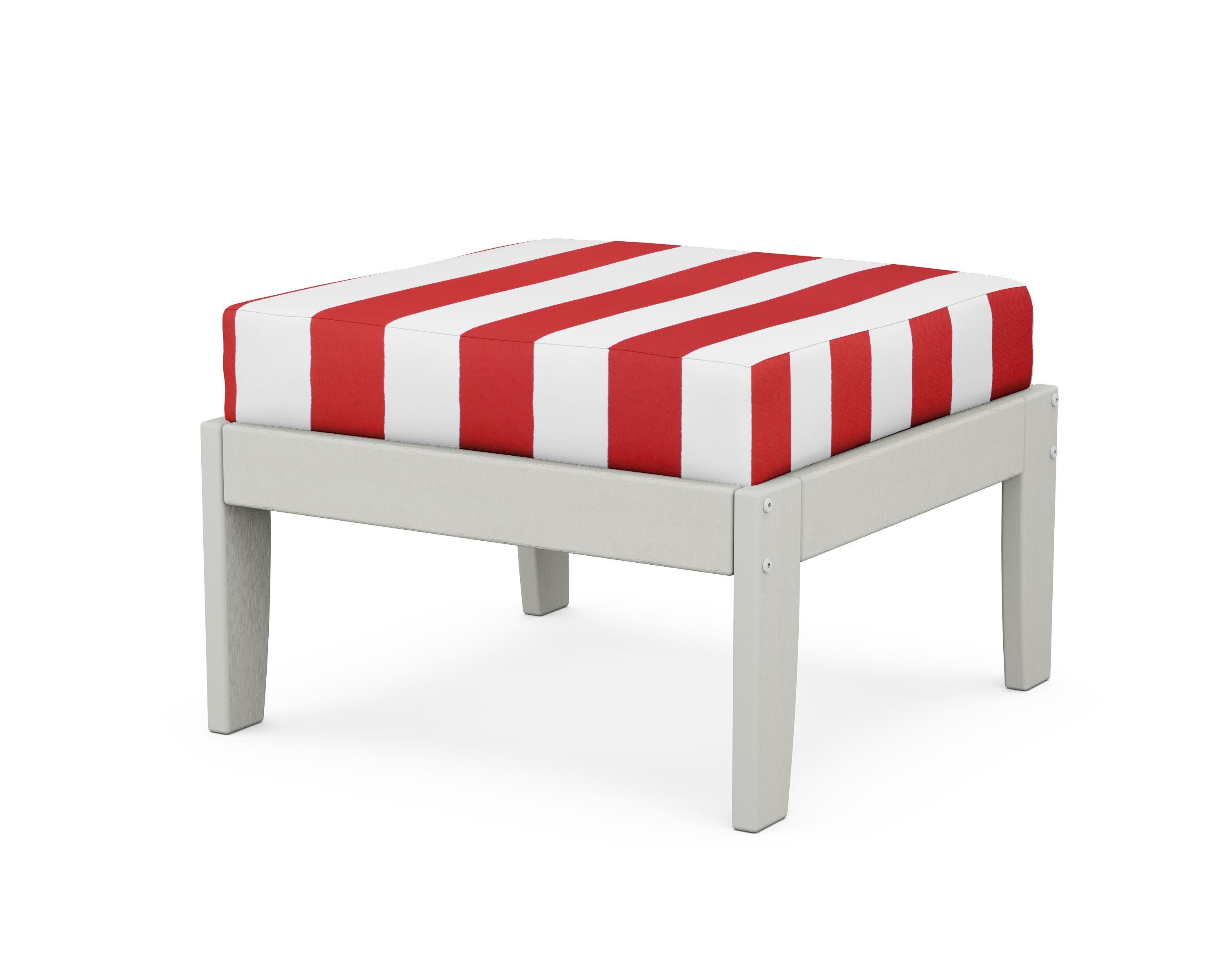 Modular Ottoman - Classic in Vintage White / Cabana Stripe Crimson
