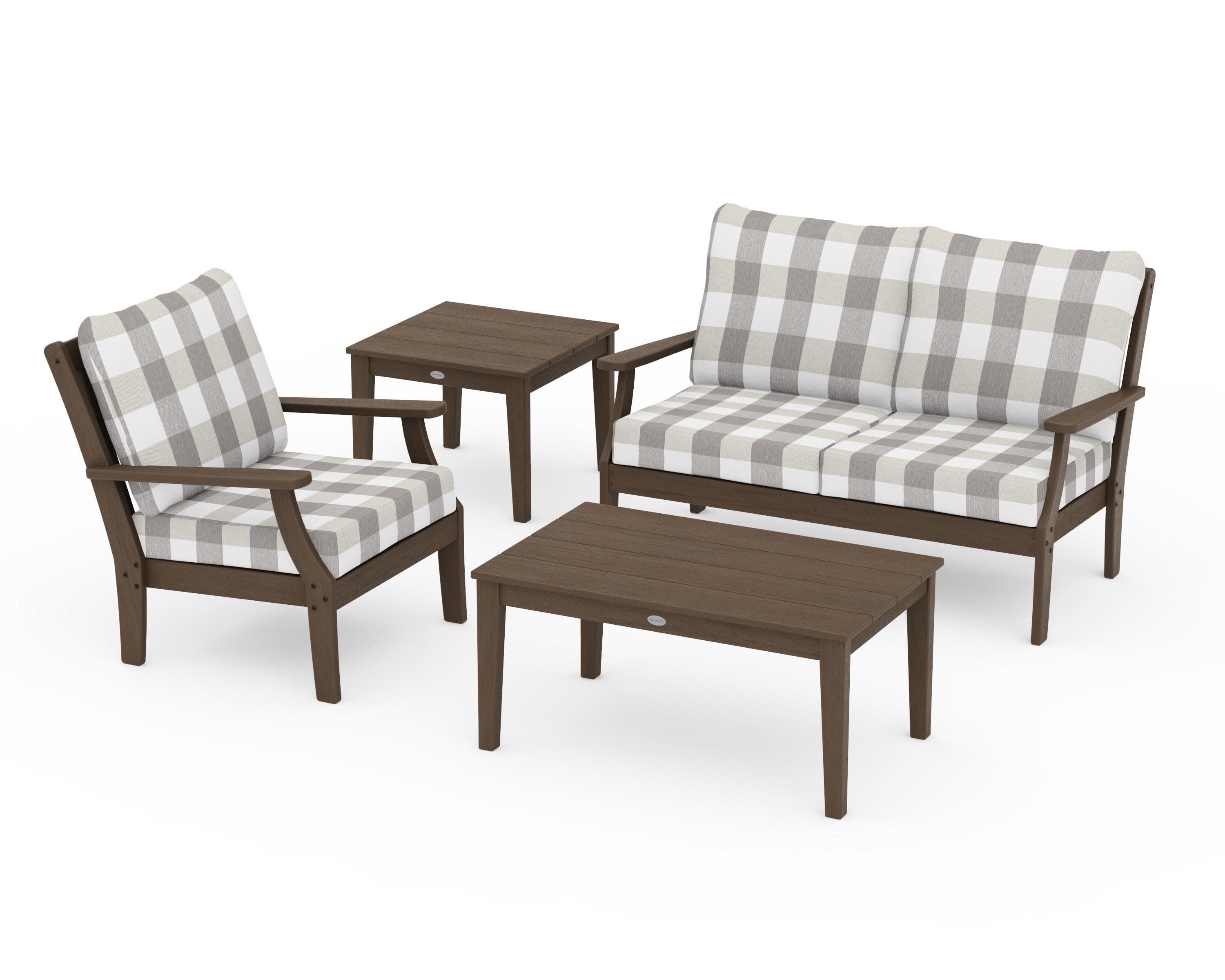 Braxton 4-Piece Deep Seating Set in Kona / Buffalo Plaid Grey Mist